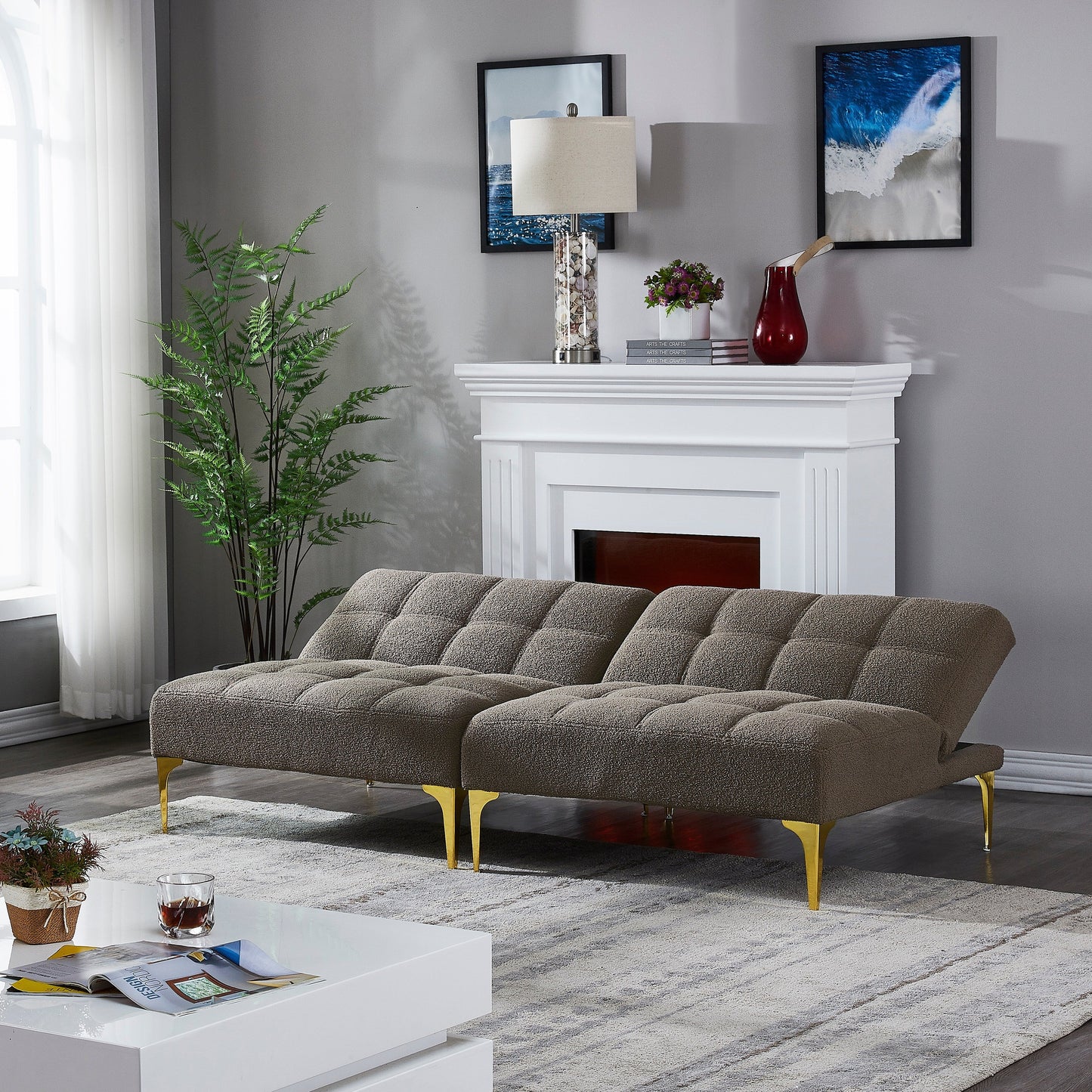 Taupe 80.31 Chenille Loveseat Modular Sofa Bed with Solid Wood Frame for Living Room
