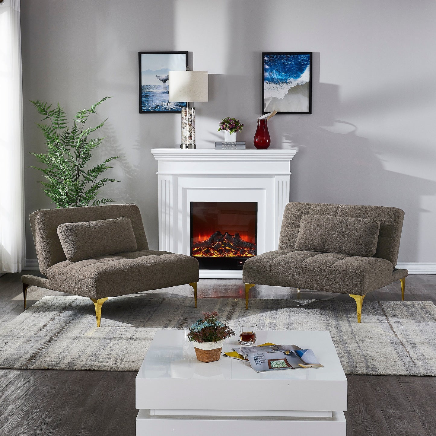 Taupe 80.31 Chenille Loveseat Modular Sofa Bed with Solid Wood Frame for Living Room
