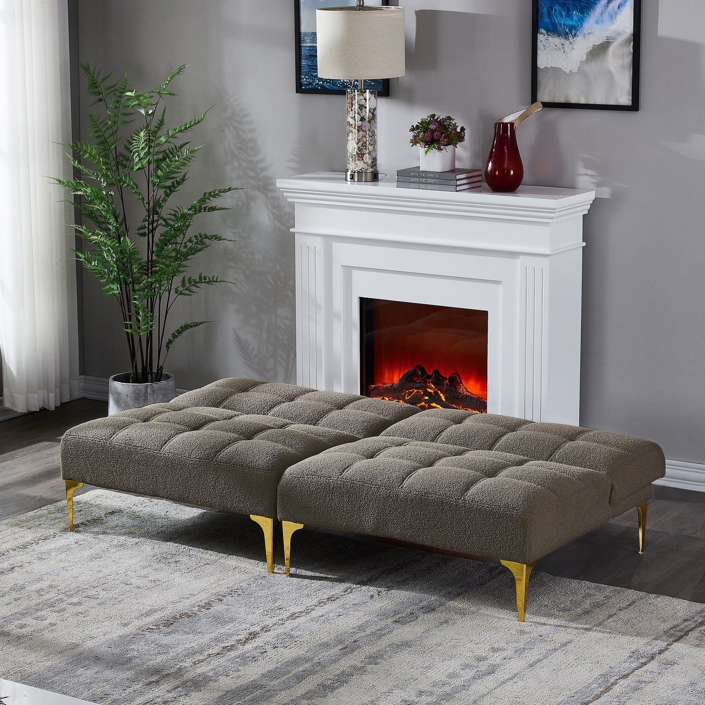 Taupe 80.31 Chenille Loveseat Modular Sofa Bed with Solid Wood Frame for Living Room