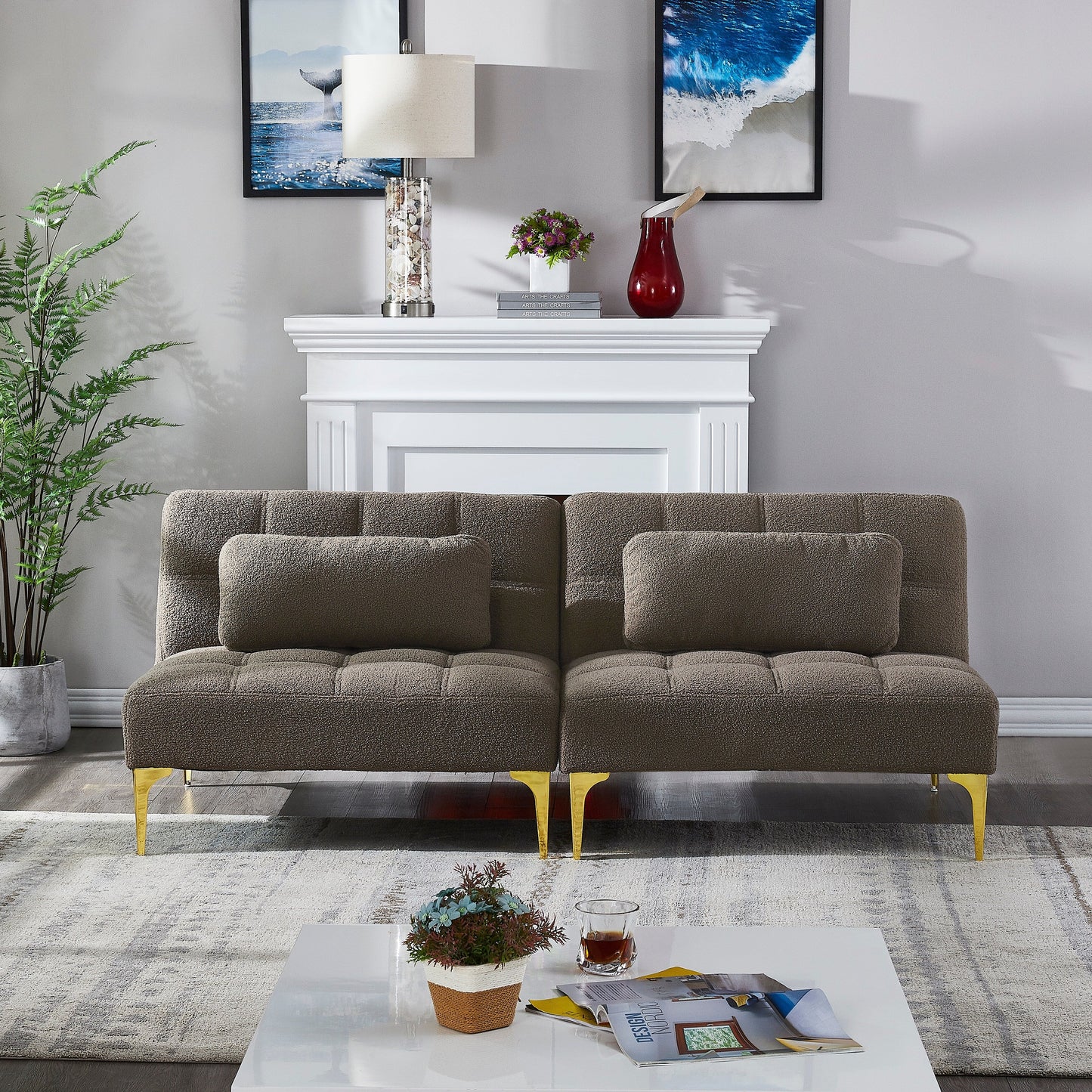 Taupe 80.31 Chenille Loveseat Modular Sofa Bed with Solid Wood Frame for Living Room
