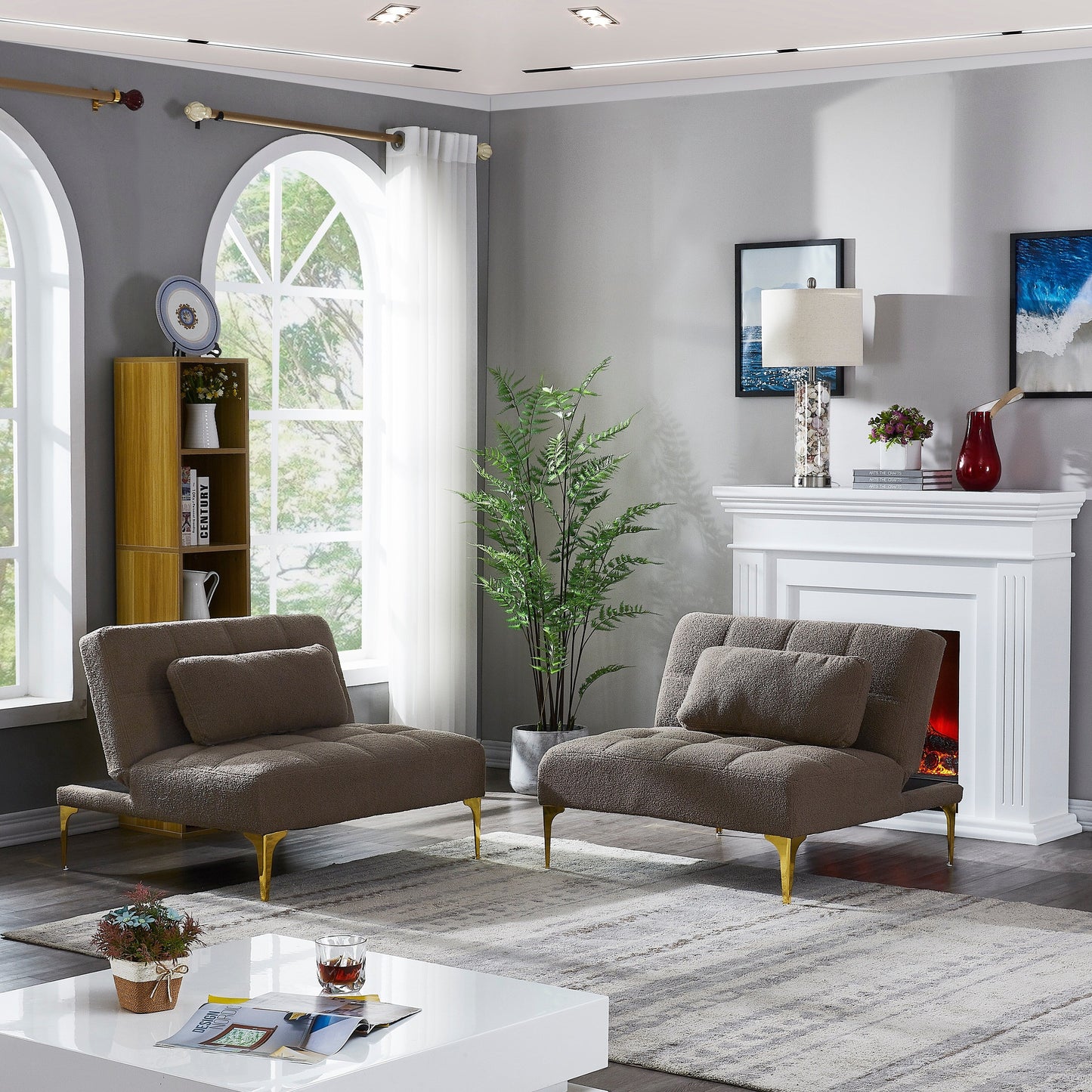 Taupe 80.31 Chenille Loveseat Modular Sofa Bed with Solid Wood Frame for Living Room