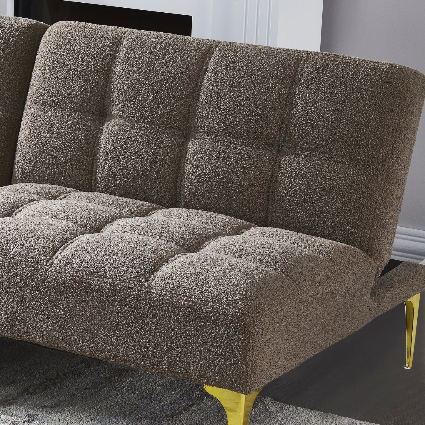 Taupe Chenille Loveseat Modular Sofa Bed with Wood Frame