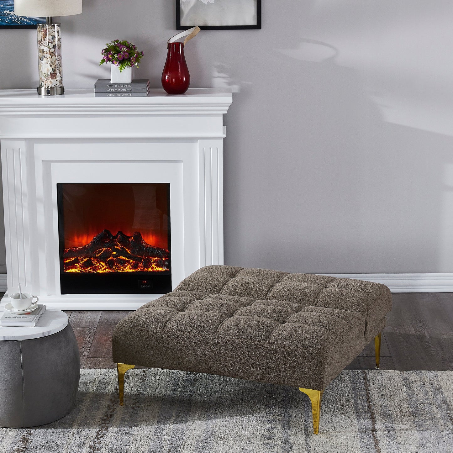 Taupe Chenille Single Modular Sofa Bed with Solid Wood Frame for Living Room