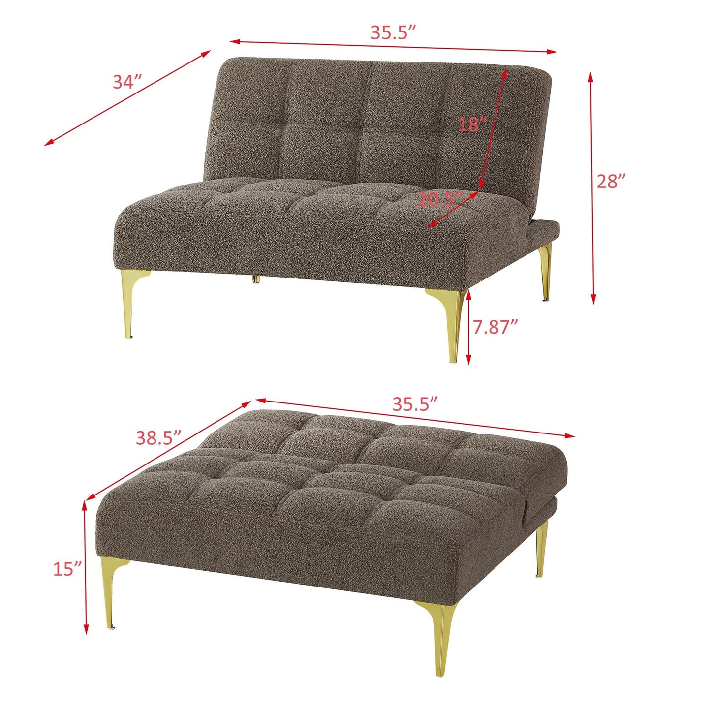 Taupe Chenille Single Modular Sofa Bed with Solid Wood Frame for Living Room