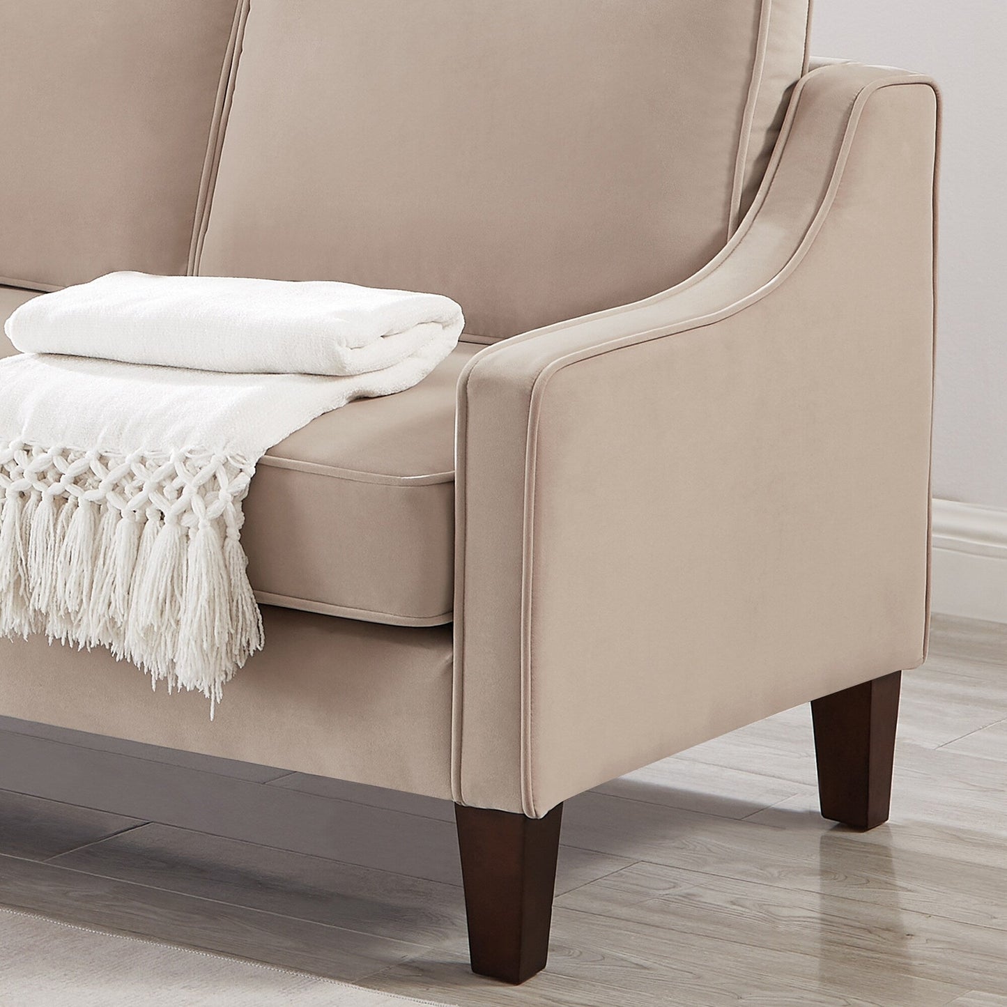Taupe Modern 74 Velvet 3-seater Upholstered Sofa with Scooped Armrest and Removable Cushions for Living Room