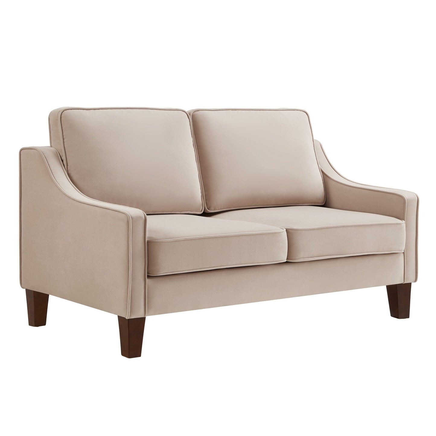Modernes 74-Sofa mit Samtbezug in Taupe mit gewölbter Armlehne und abnehmbaren Kissen für das Wohnzimmer