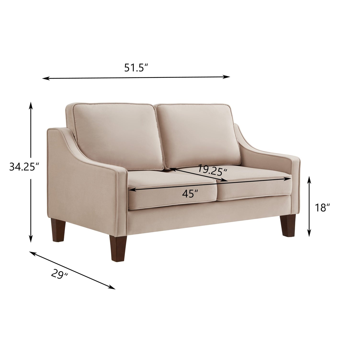 Modernes 74-Sofa mit Samtbezug in Taupe mit gewölbter Armlehne und abnehmbaren Kissen für das Wohnzimmer
