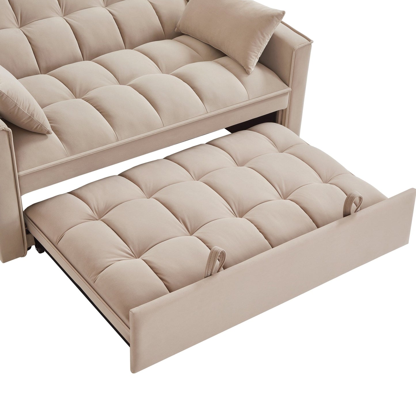 Taupe Velvet 4-in-1 Pull-Out Loveseat Sofa Bed