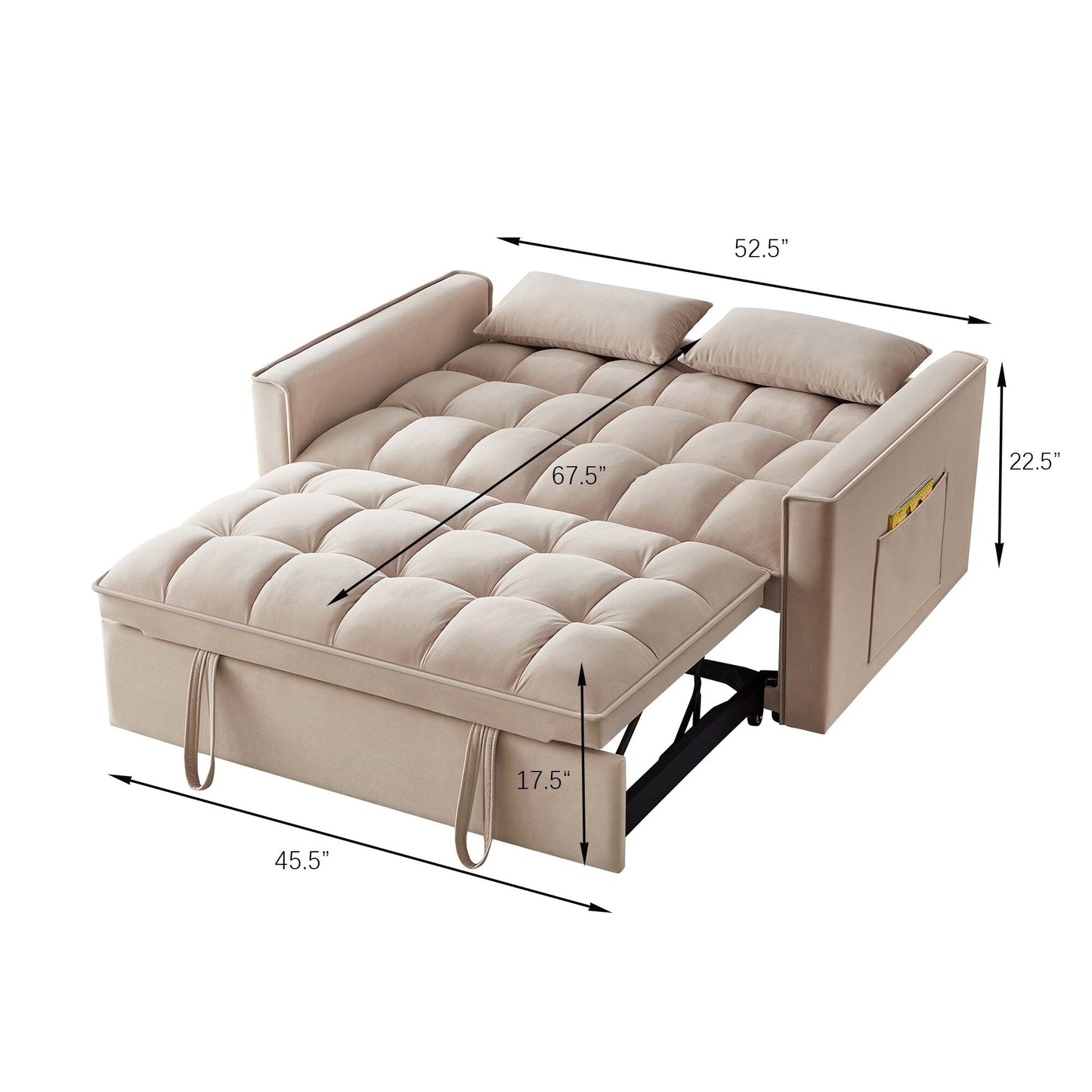 Taupe Velvet 4-in-1 Pull-Out Loveseat Sofa Bed