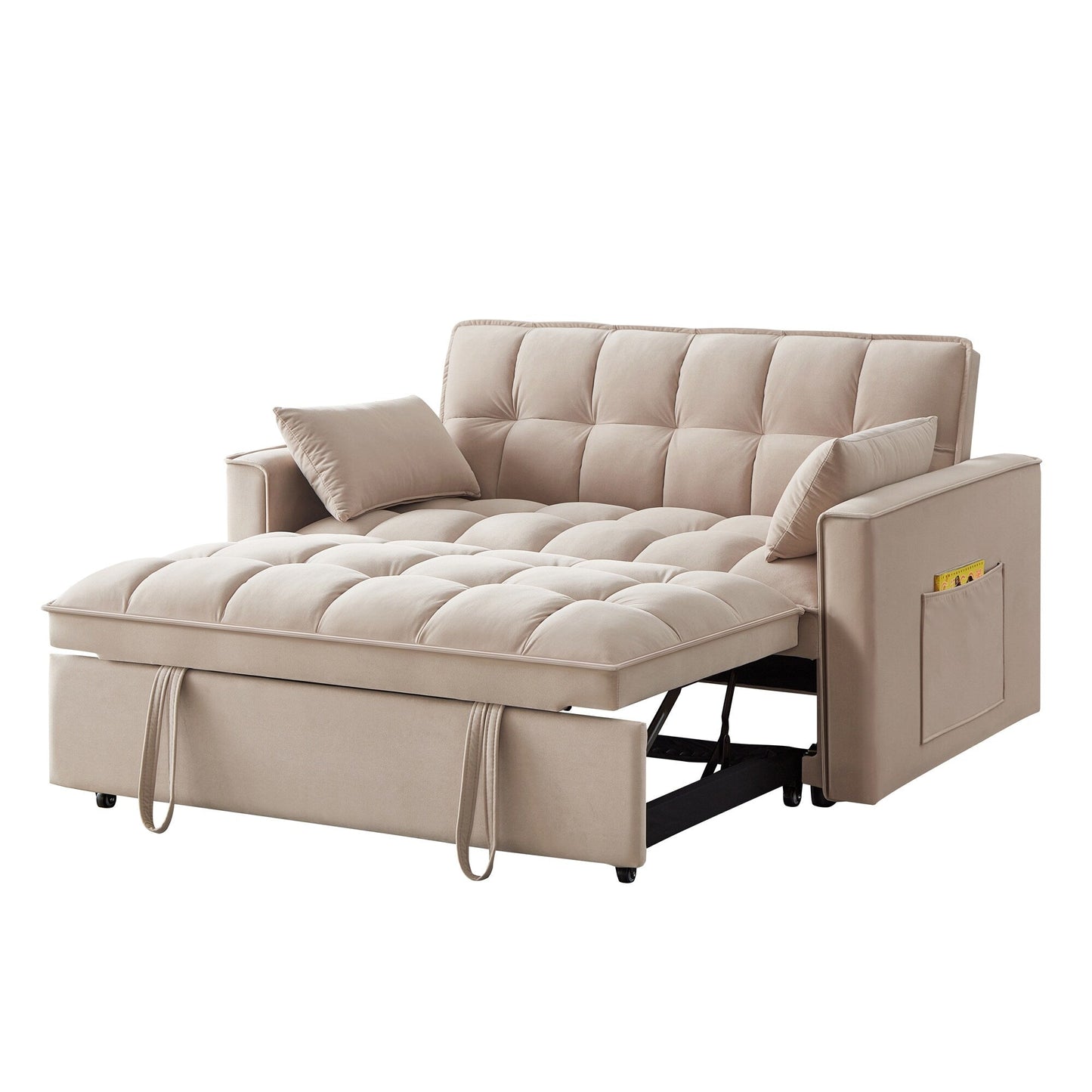 Taupe Velvet 4-in-1 Pull-Out Loveseat Sofa Bed