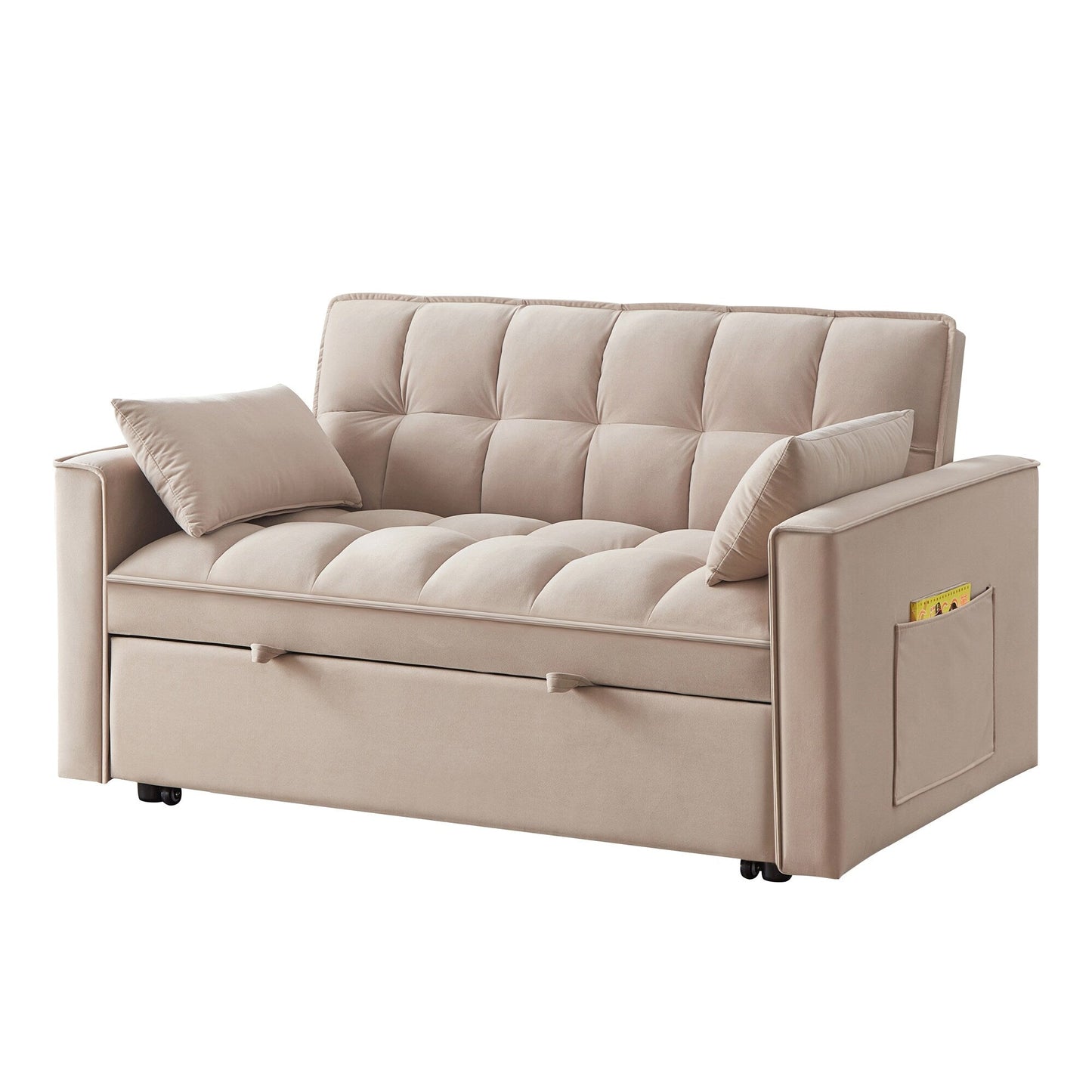Taupe Velvet 4-in-1 Pull-Out Loveseat Sofa Bed