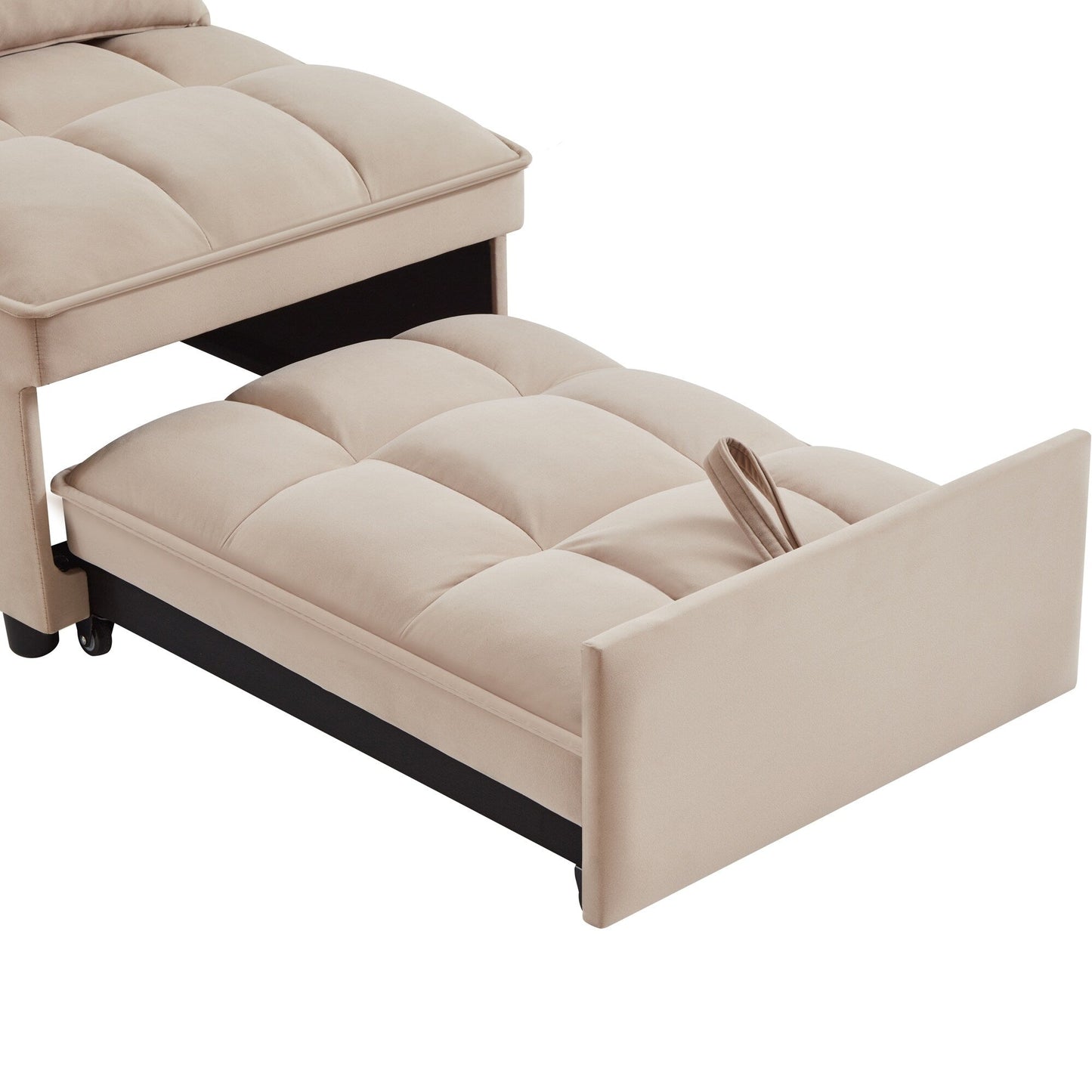 Taupe Velvet Folding Sofa Bed with Adjustable Backrest
