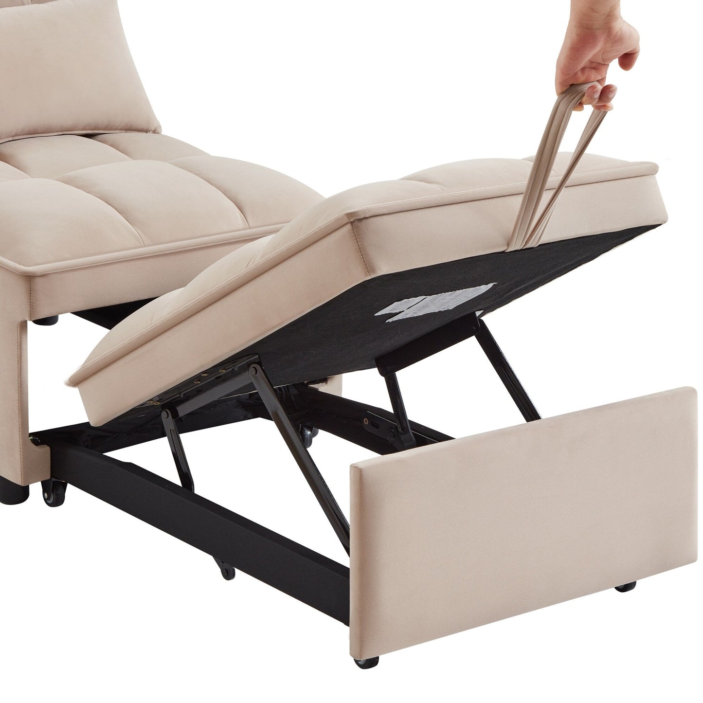 Taupe Velvet Folding Sofa Bed with Adjustable Backrest