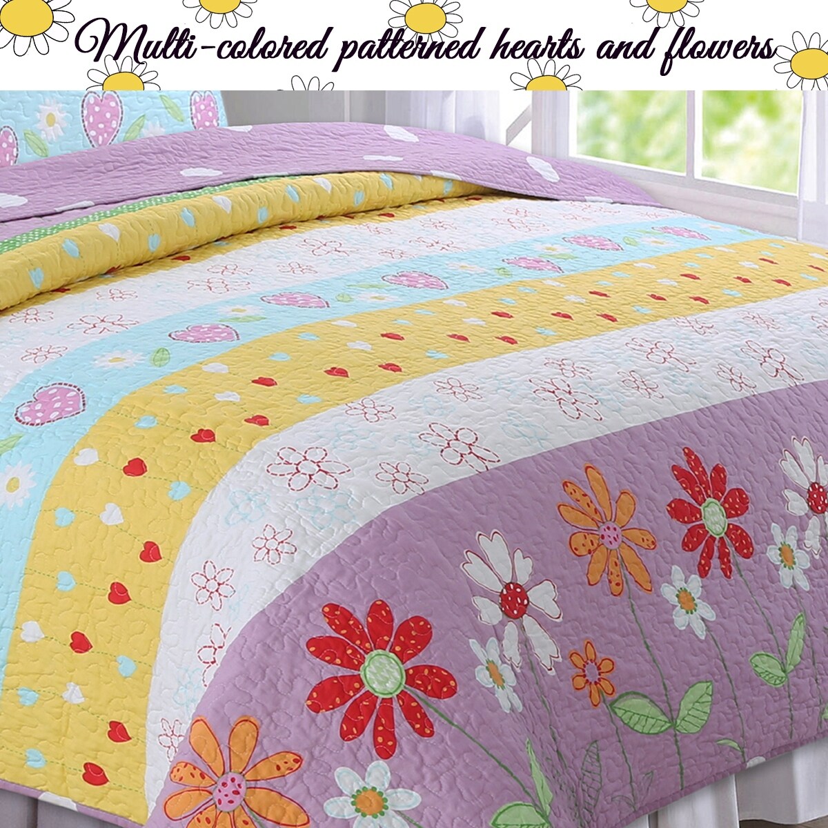 Taylor & Olive Wende-Bettwäscheset mit Blumenherzen, Lila/Weiß