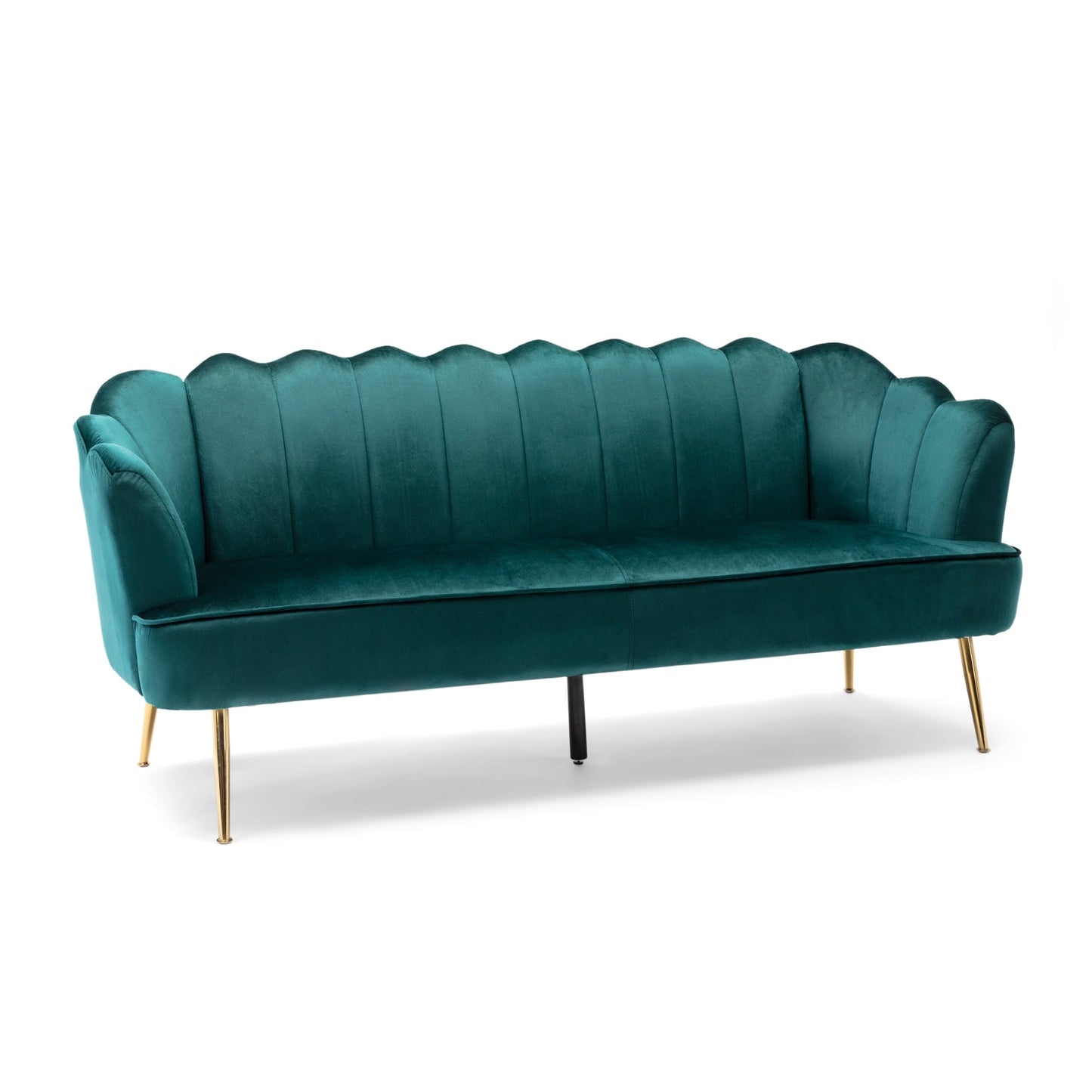 Teal 76.25 Velvet Channel Stitching 3-seater Sofa with Metal Legs for Living Room