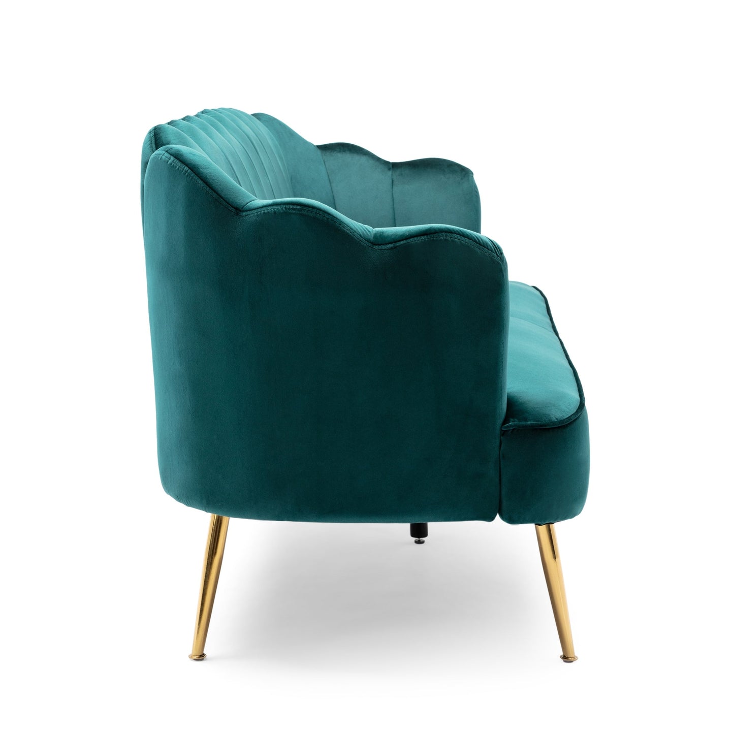Teal 76.25 Velvet Channel Stitching 3-seater Sofa with Metal Legs for Living Room