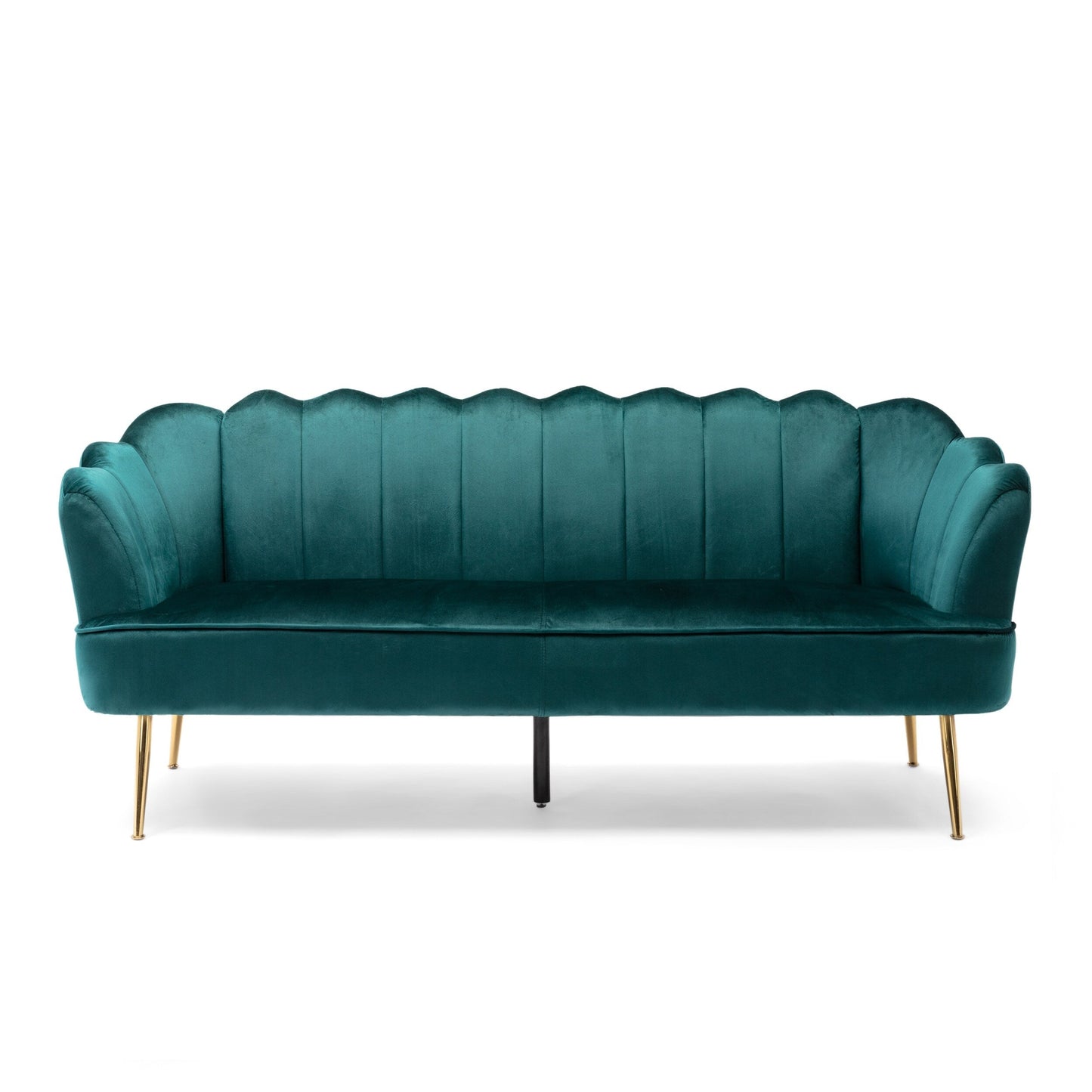Teal 76.25 Velvet Channel Stitching 3-seater Sofa with Metal Legs for Living Room