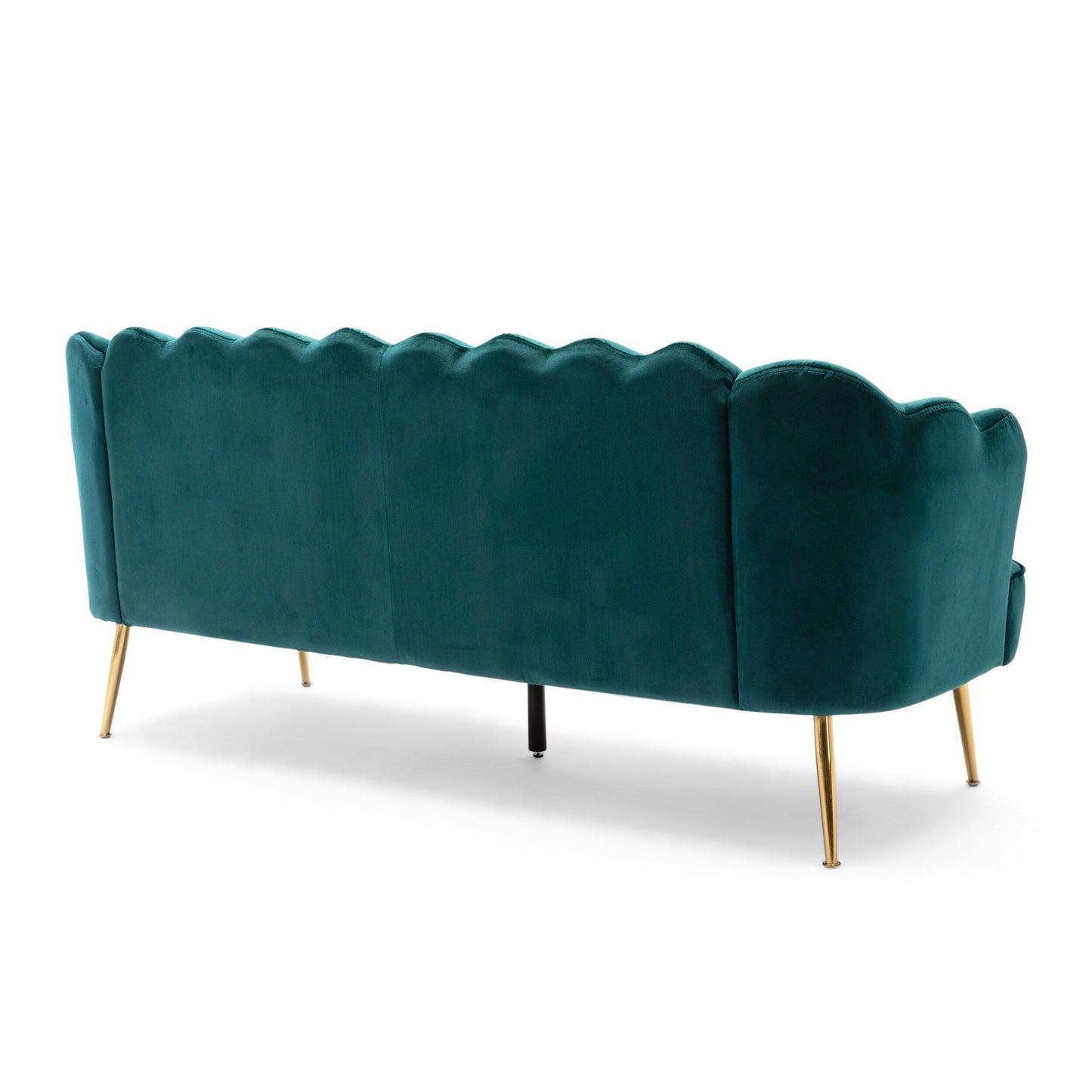 Teal 76.25 Velvet Channel Stitching 3-seater Sofa with Metal Legs for Living Room