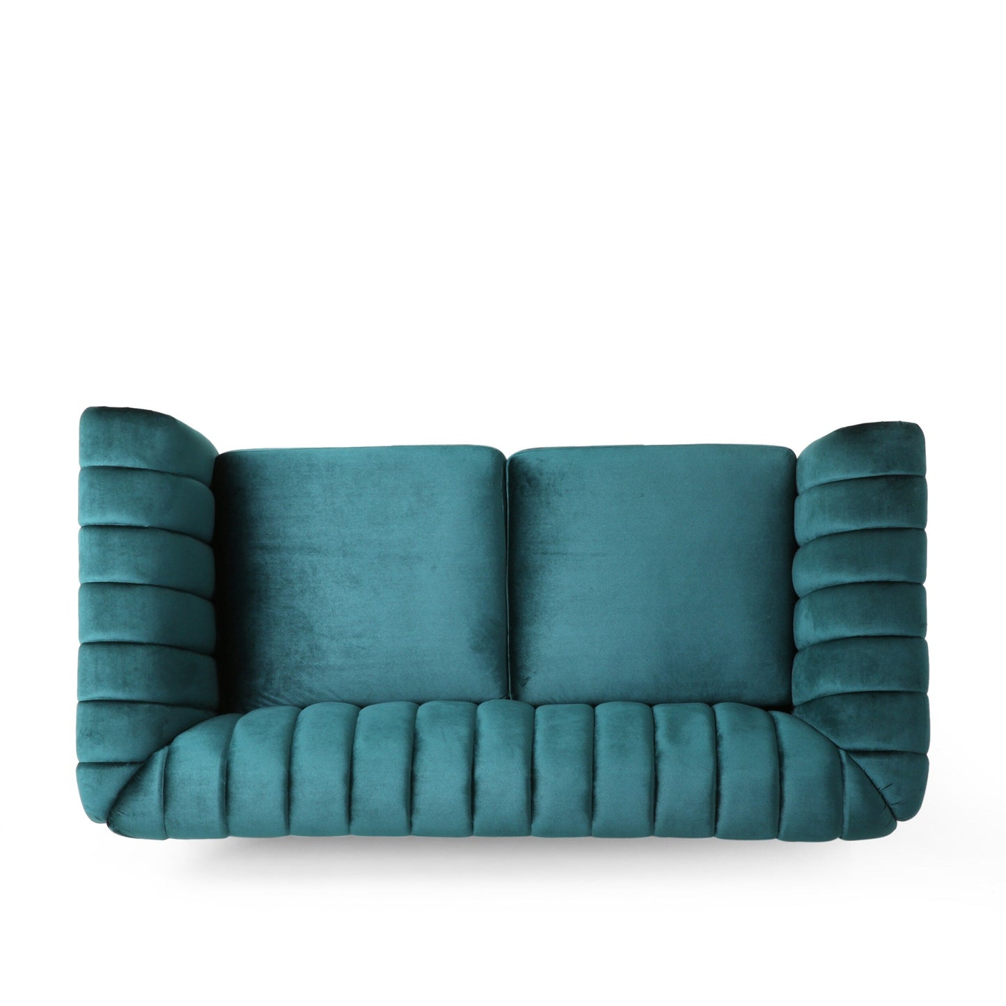 Tealfarbenes Chesterfield-Sofa mit Nagelköpfen und Beinen aus Birkenholz