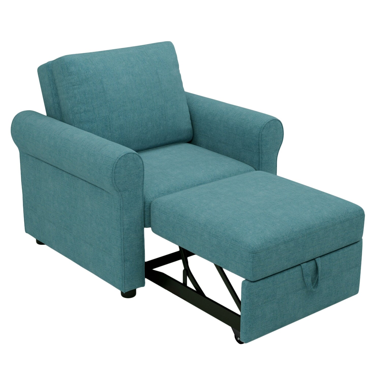 Teal Linen Convertible Single Sofa Bed with Adjustable Backrest
