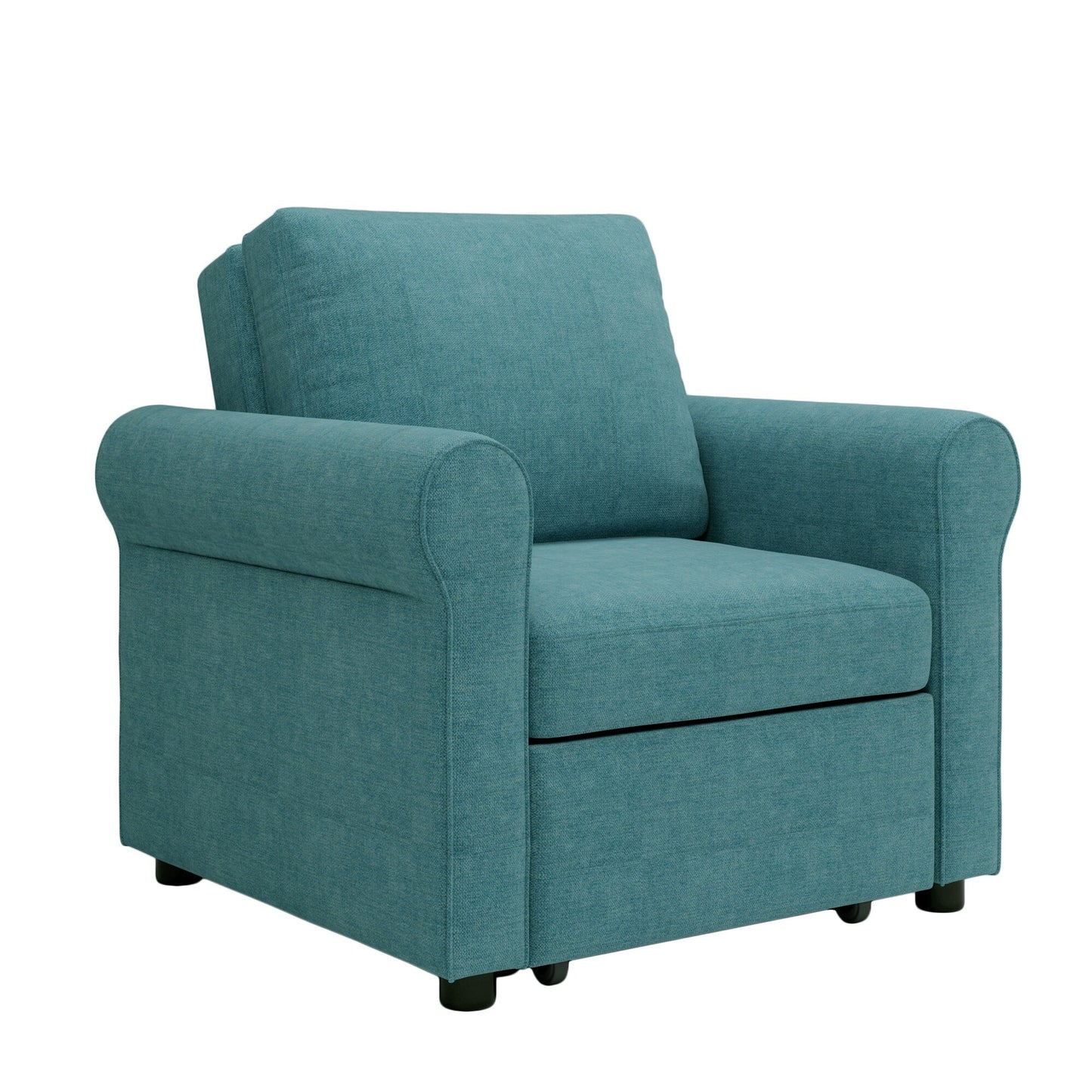 Teal Linen Convertible Single Sofa Bed with Adjustable Backrest