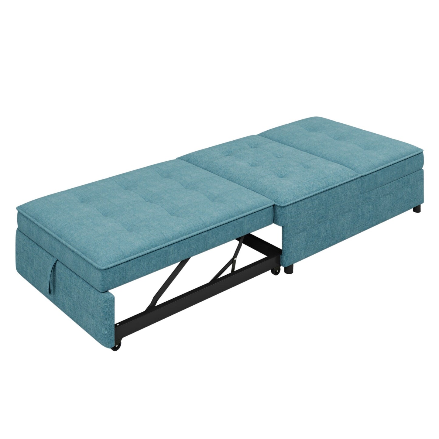 Teal Linen Ottoman Sofa Bed with Storage Pocket and USB Port