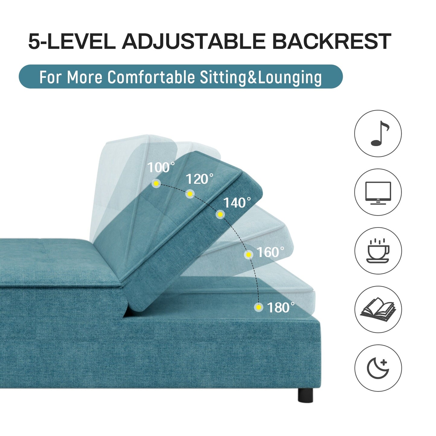 Teal Linen Ottoman Sofa Bed with Storage Pocket and USB Port