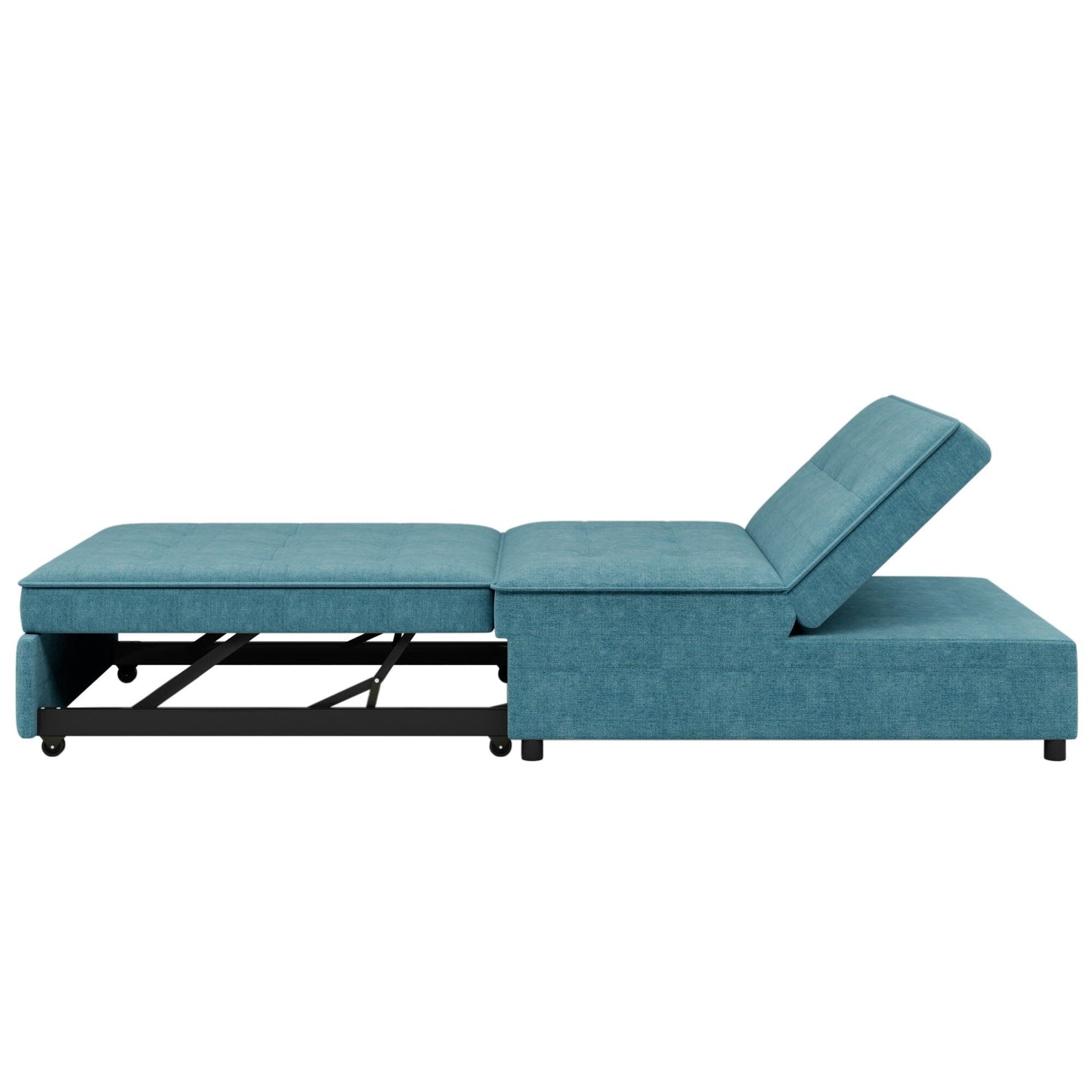 Teal Linen Ottoman Sofa Bed with Storage Pocket and USB Port