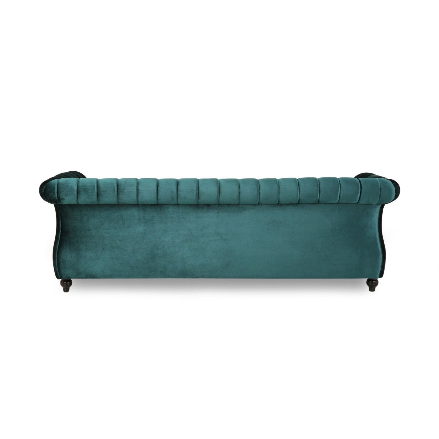 Teal Modern 84 Velvet 3-seater Rolled Arms Button Tufted Sofa with Nailhead Trim and Curved Backrest for Living Room