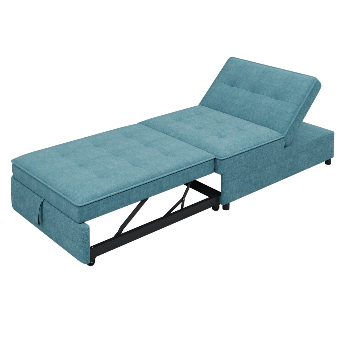 Teal Multi-Function 72.5 4-in-1 Linen Ottoman Sofa Bed with Storage Pocket and USB Port for Living Room