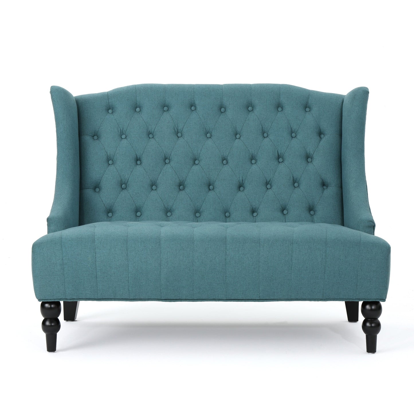 Teal Velvet Button Tufted High Wingback Loveseat Sofa
