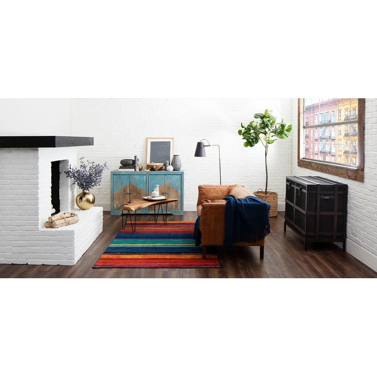 The Curated Nomad Sultan Mehrfarbig gestreifter Boho-Teppich