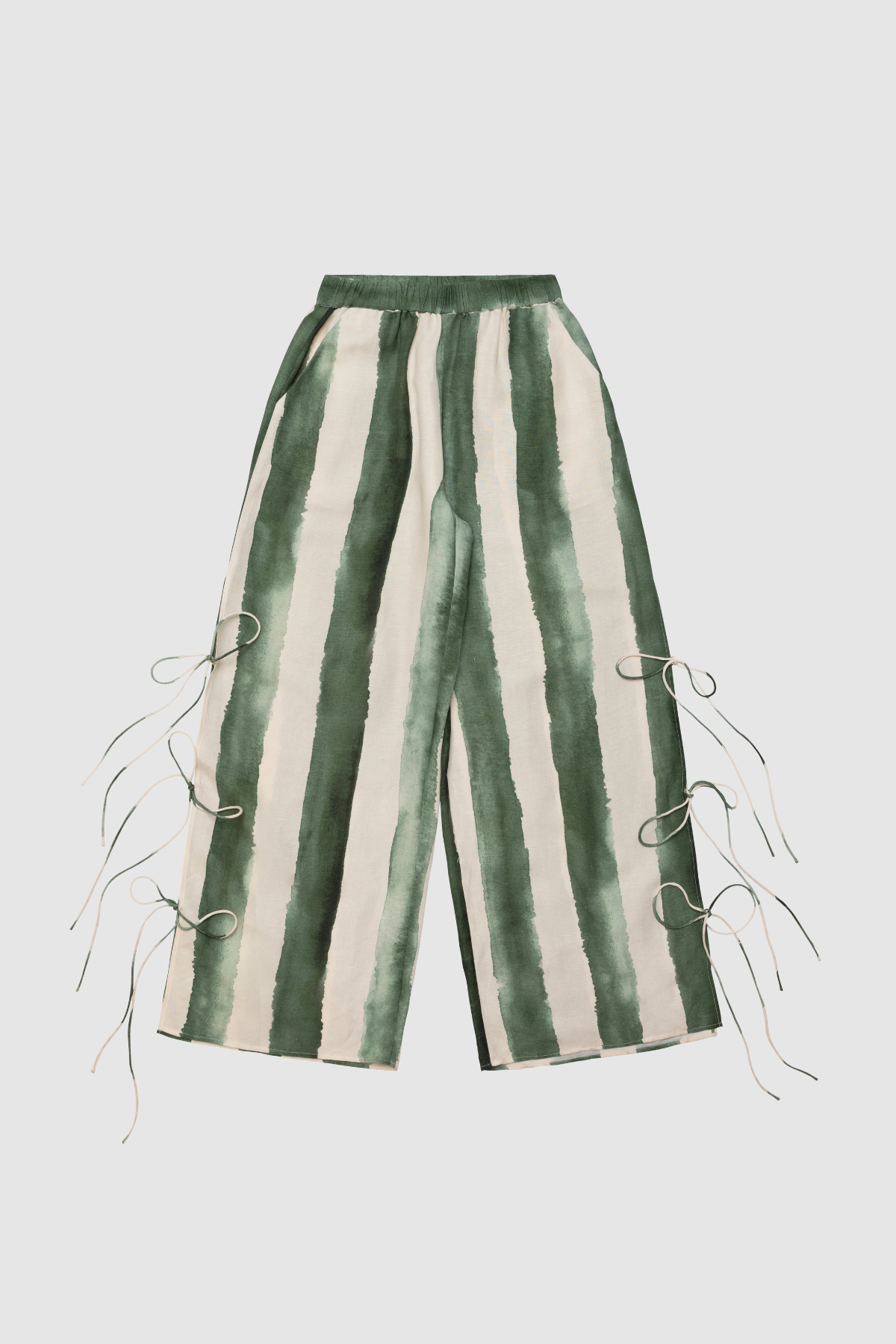 Havana Hose mit weitem Bein – Salbeigrün gestreift