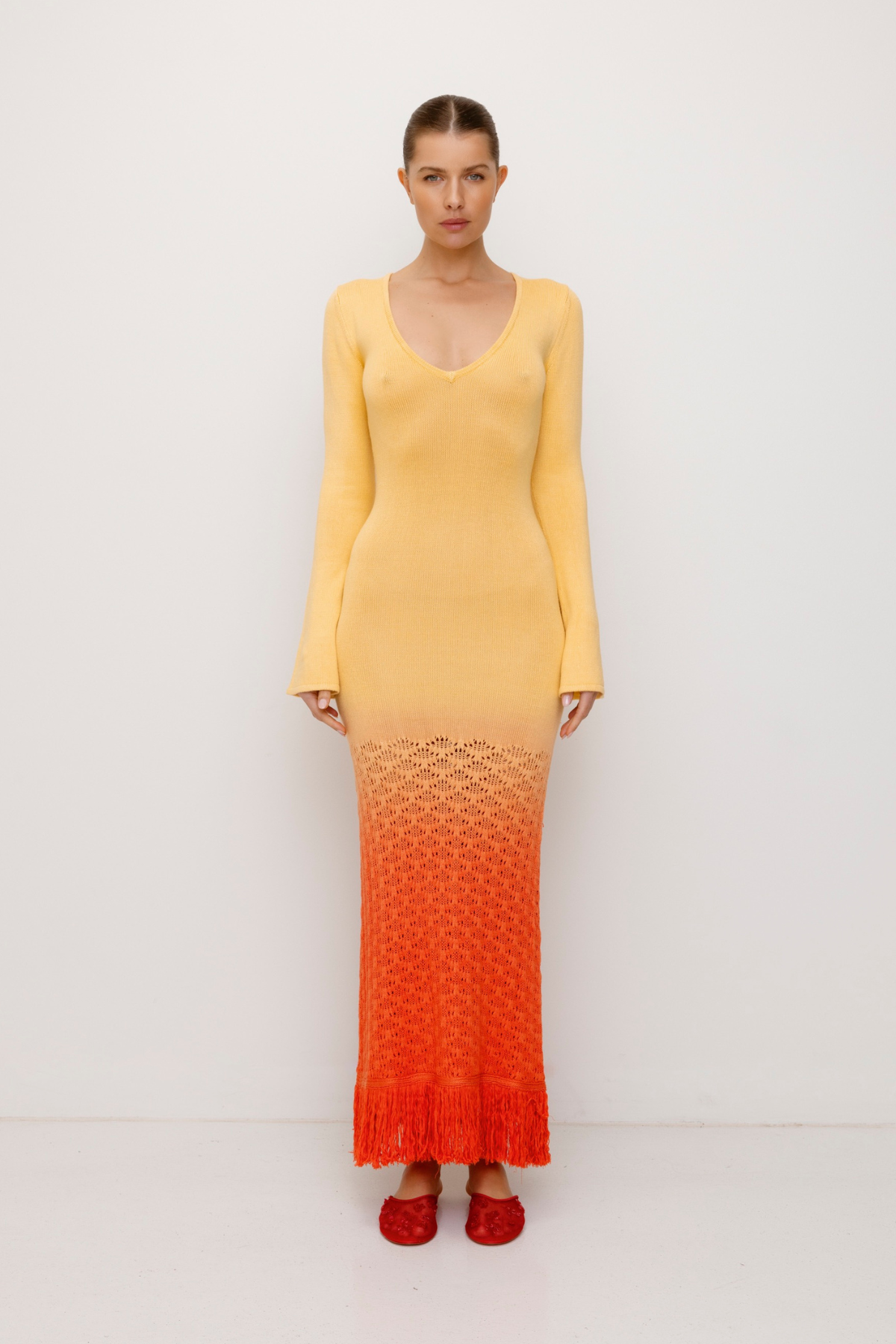 Zinna Maxikleid mit Ärmeln - Coral Sunset