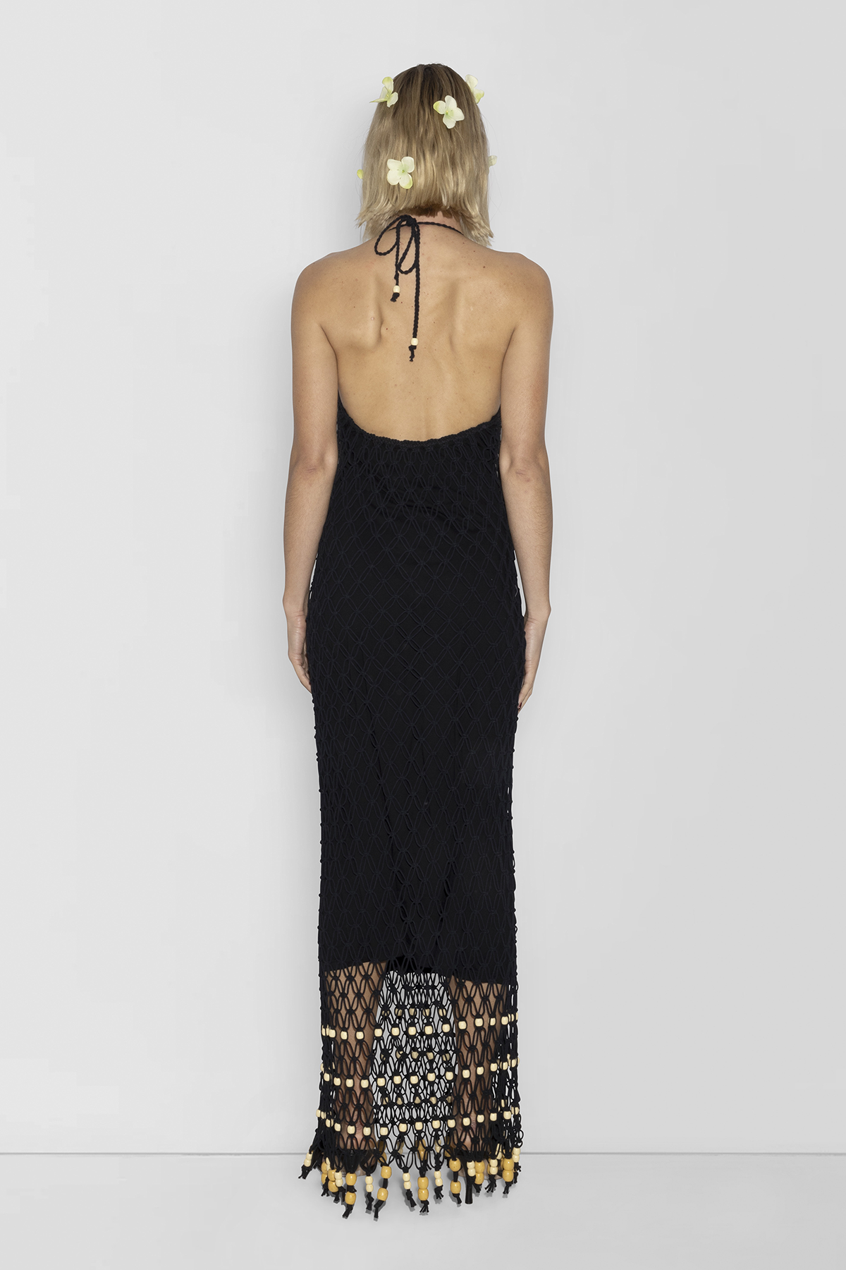 Reis Makramee-Maxikleid - Noir