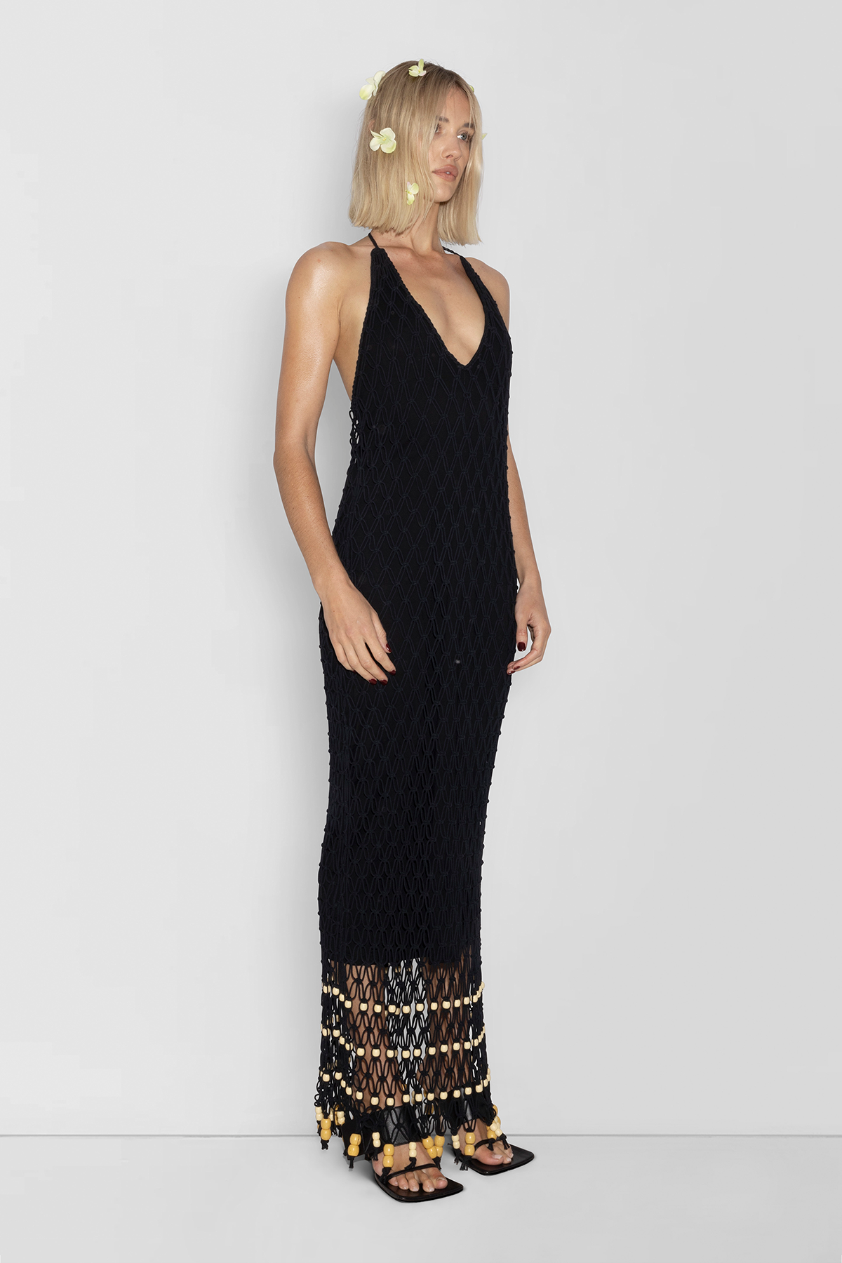 Reis Makramee-Maxikleid - Noir