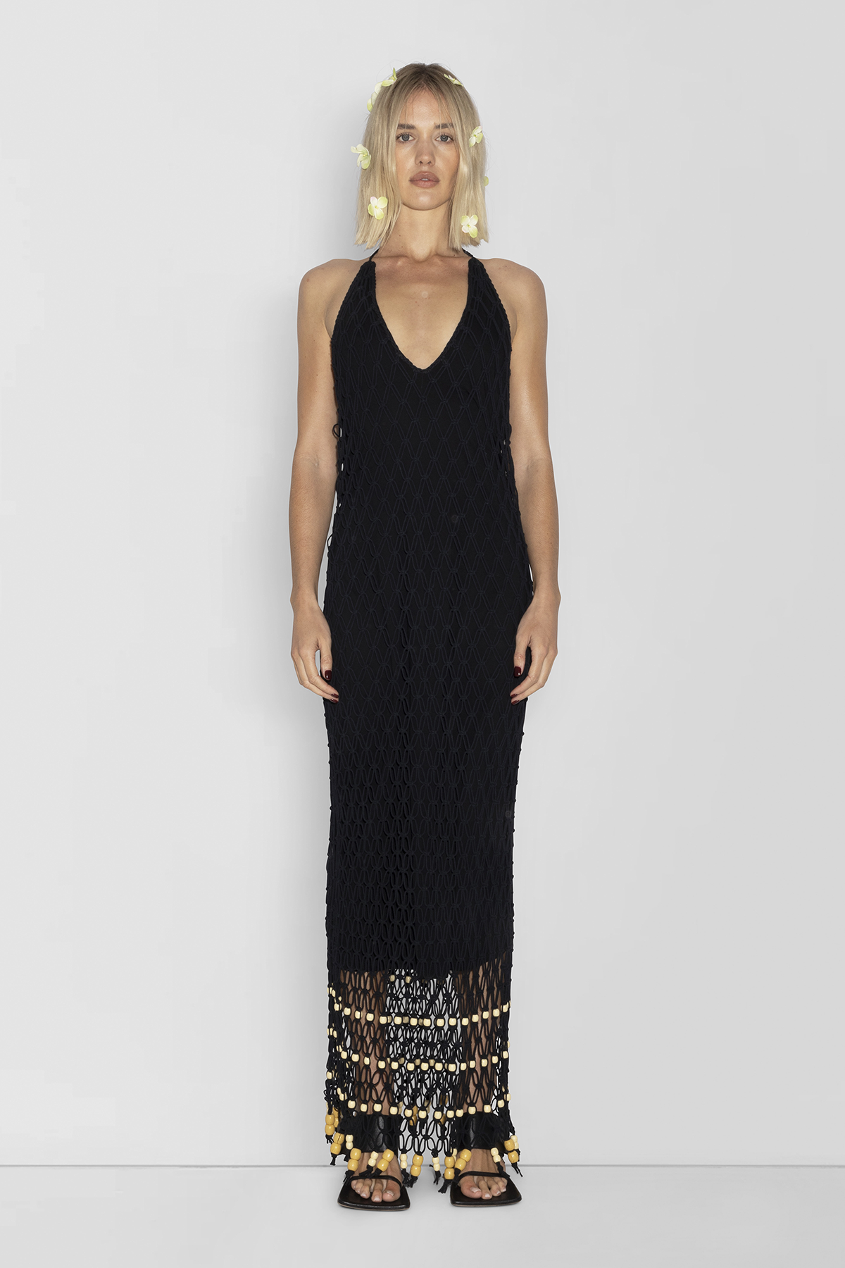 Reis Makramee-Maxikleid - Noir