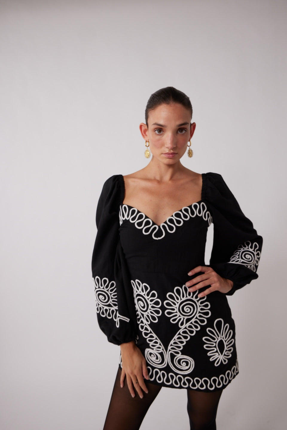 Carmensita besticktes Minikleid - Noir