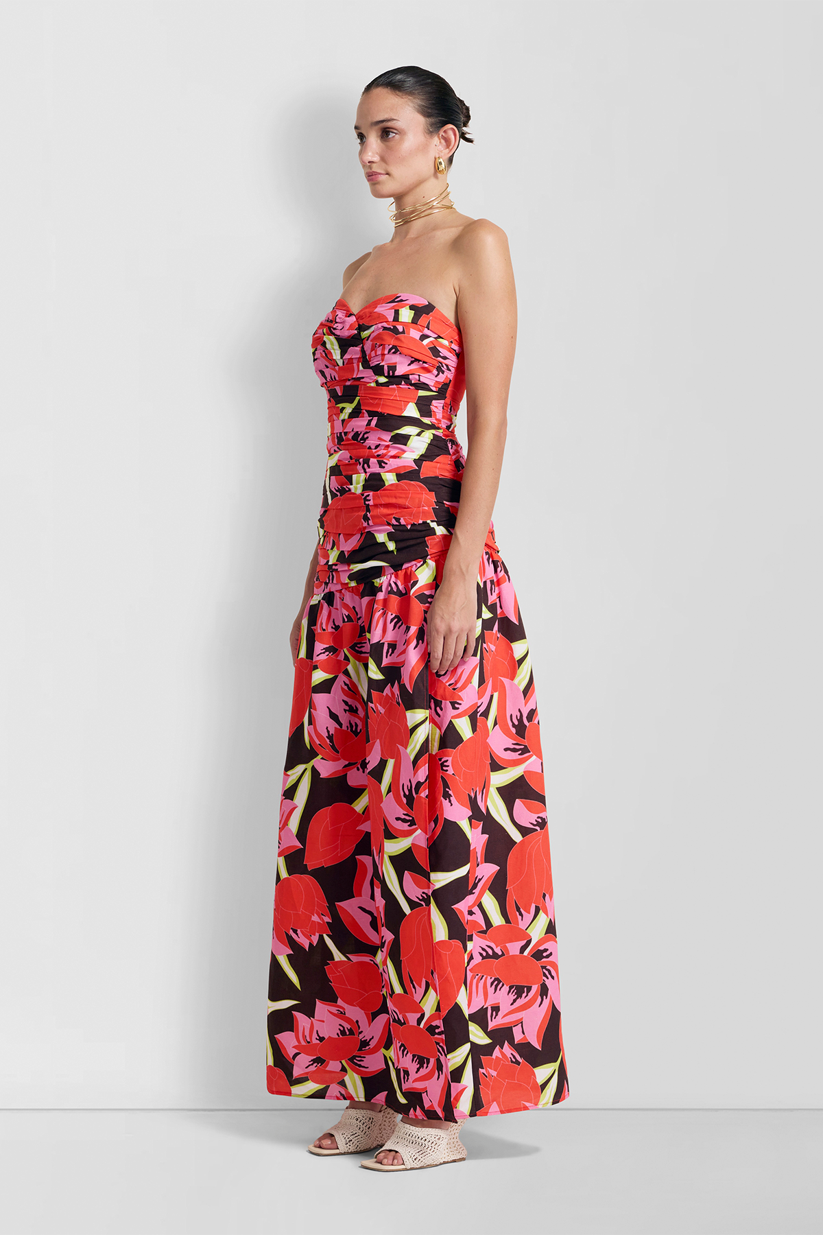 Dolcie trägerloses Maxikleid – Rojo Print