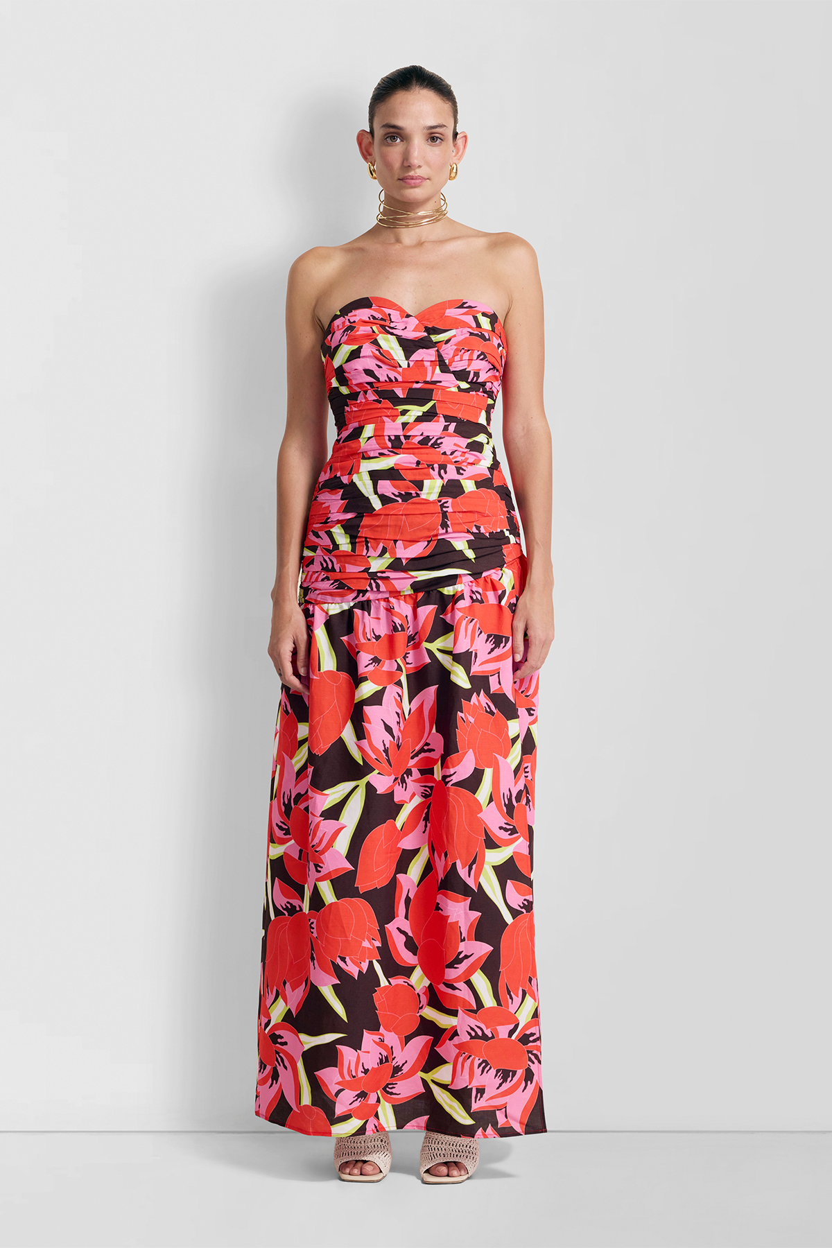 Dolcie trägerloses Maxikleid – Rojo Print