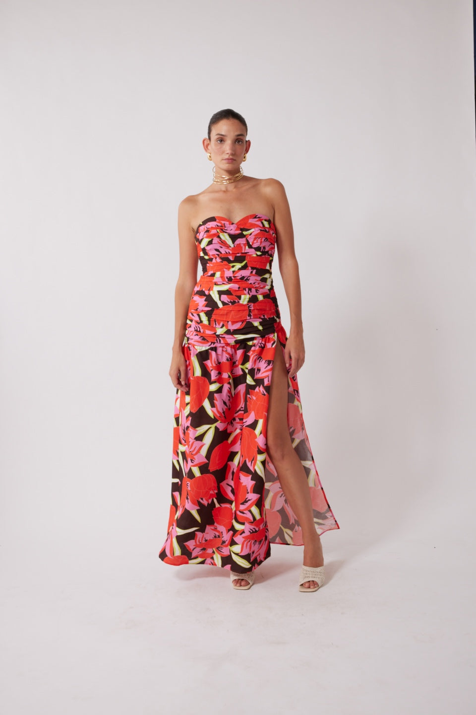 Dolcie trägerloses Maxikleid – Rojo Print