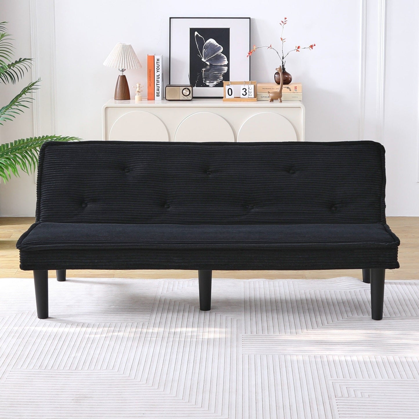 This 66-inch corduroy sofa bed can flexibly adapt to the living room, apartment and bedroom