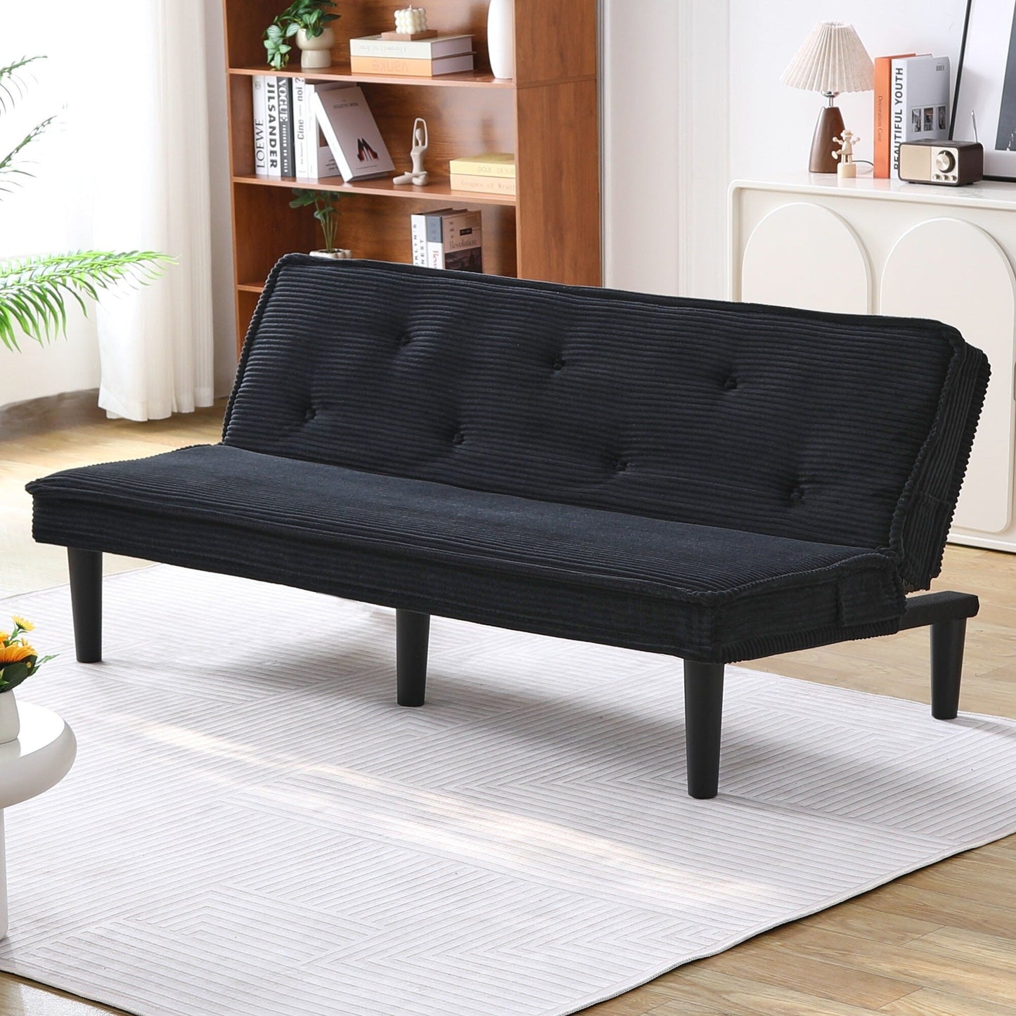 This 66-inch corduroy sofa bed can flexibly adapt to the living room, apartment and bedroom
