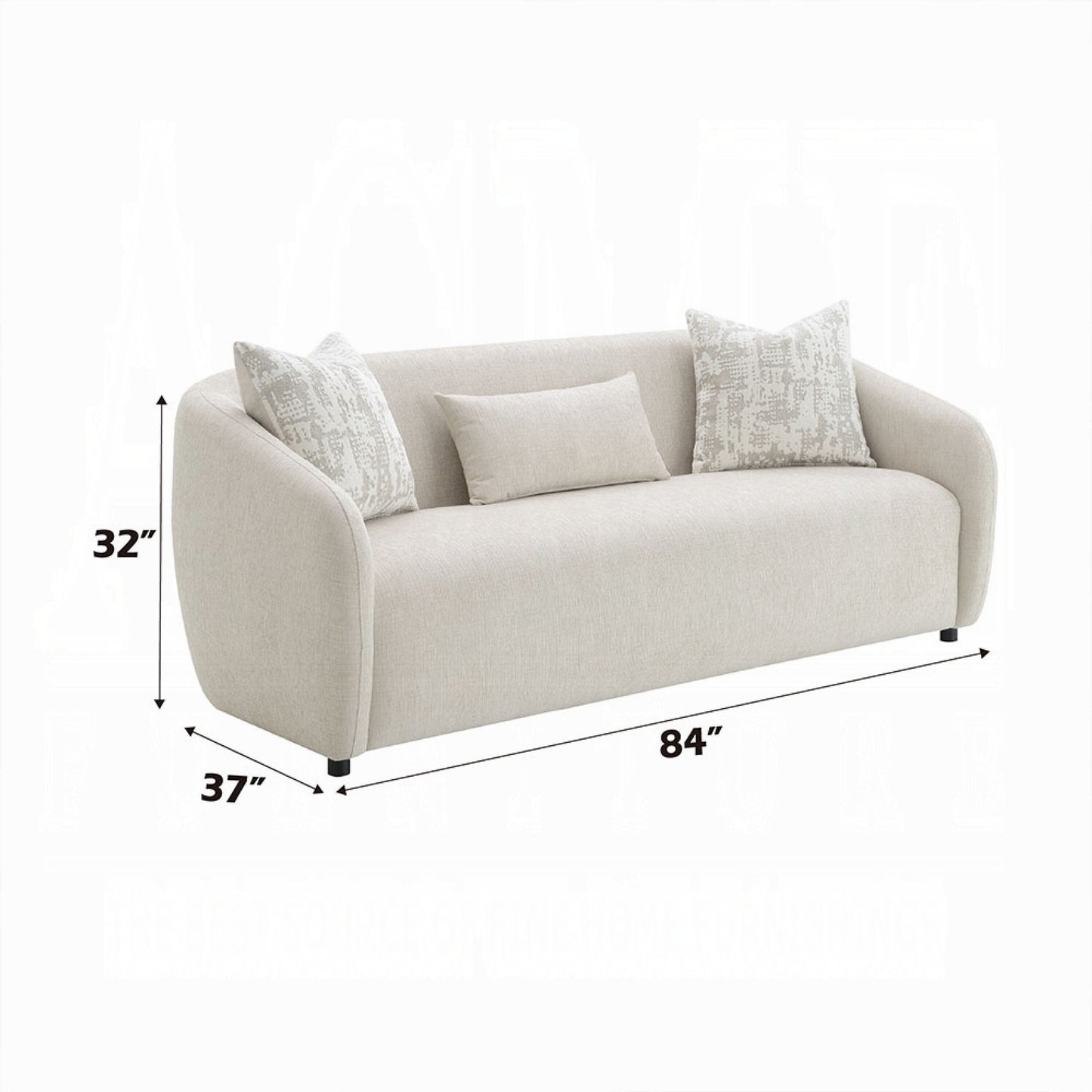Tiena Sofa, 3 Accent Throw Pillows, Modern Warm Beige Linen, 84 Inch