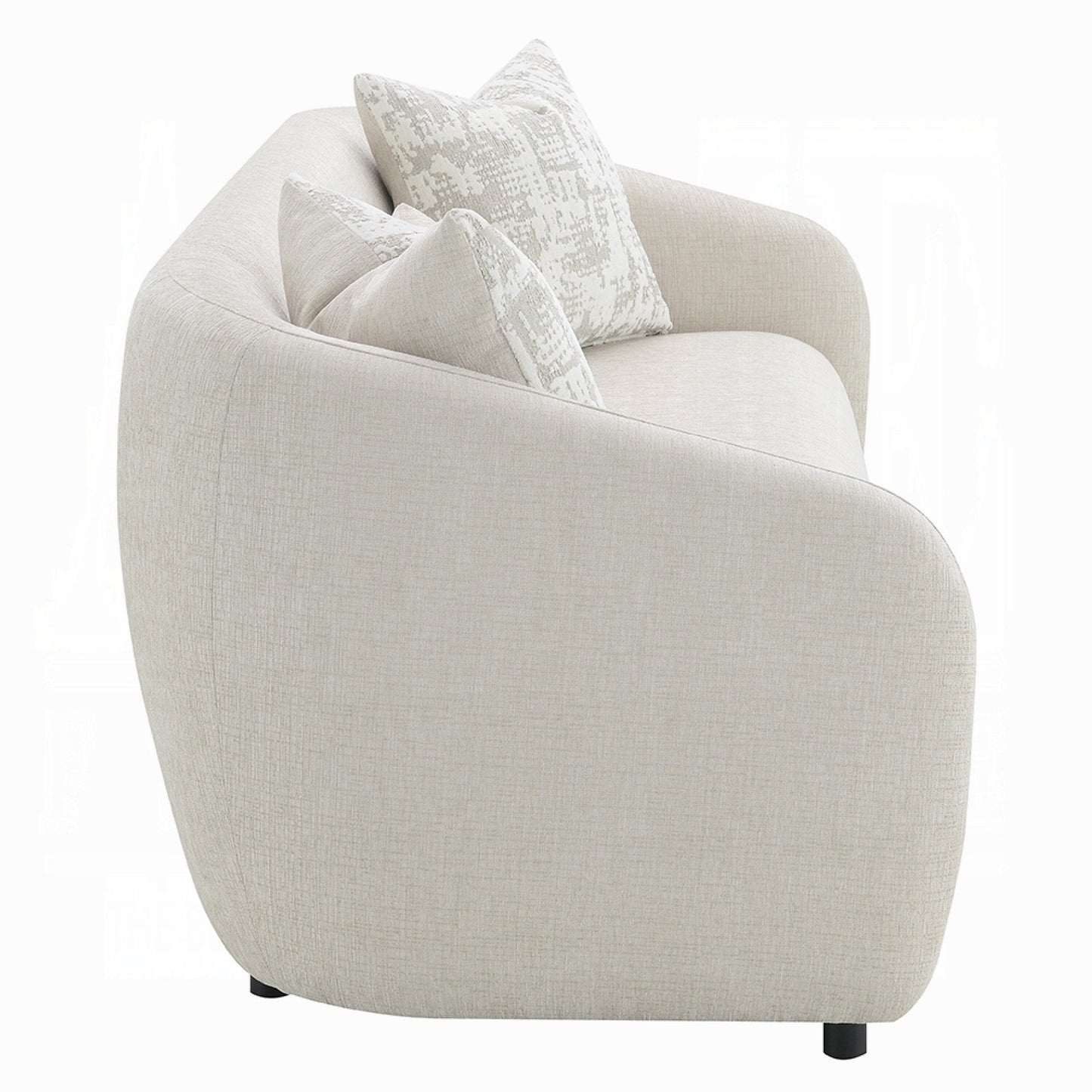 Tiena Sofa, 3 Accent Throw Pillows, Modern Warm Beige Linen, 84 Inch