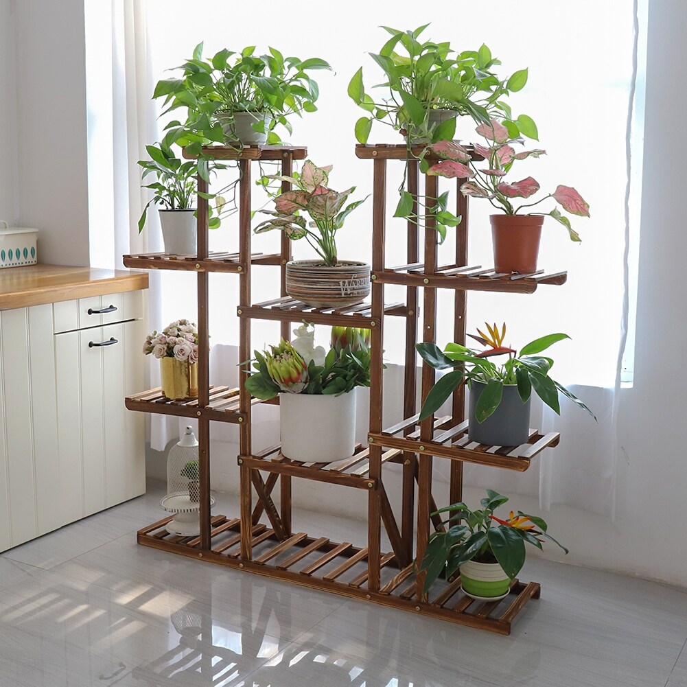 Gestufte große Pflanzenständer Holz Garten Pflanzenregal Blumentopfständer Regale