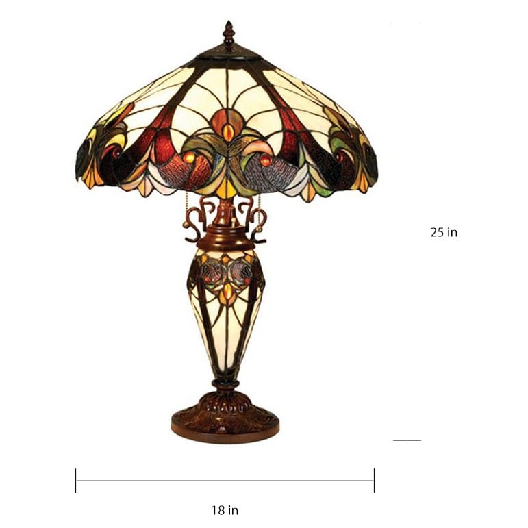Viktorianische Tischlampe im Tiffany-Stil mit 2+1 Lichtern