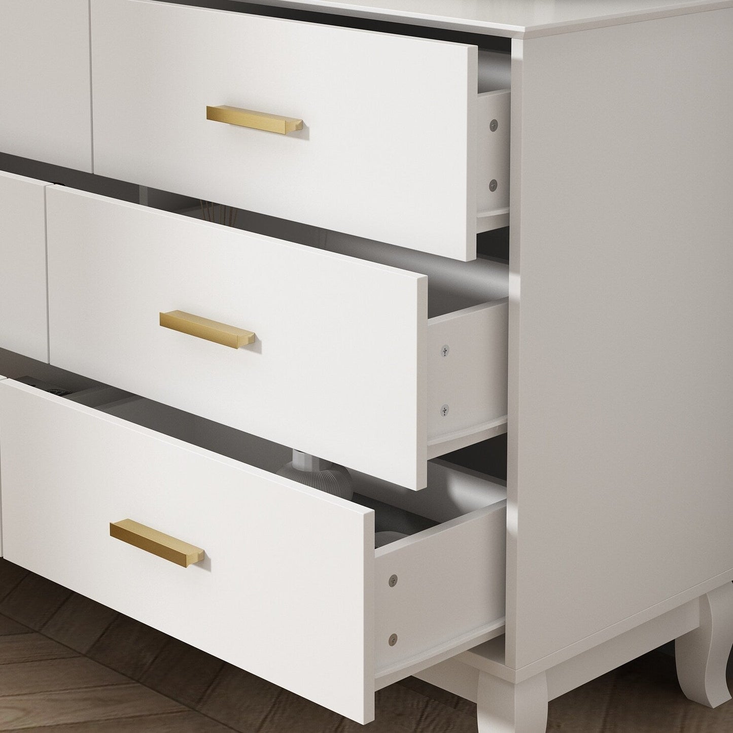 Timechee Kommode mit 6 Schubladen, 120 cm Breite, Doppelkommode, Beine aus Massivholz, Lackkommode