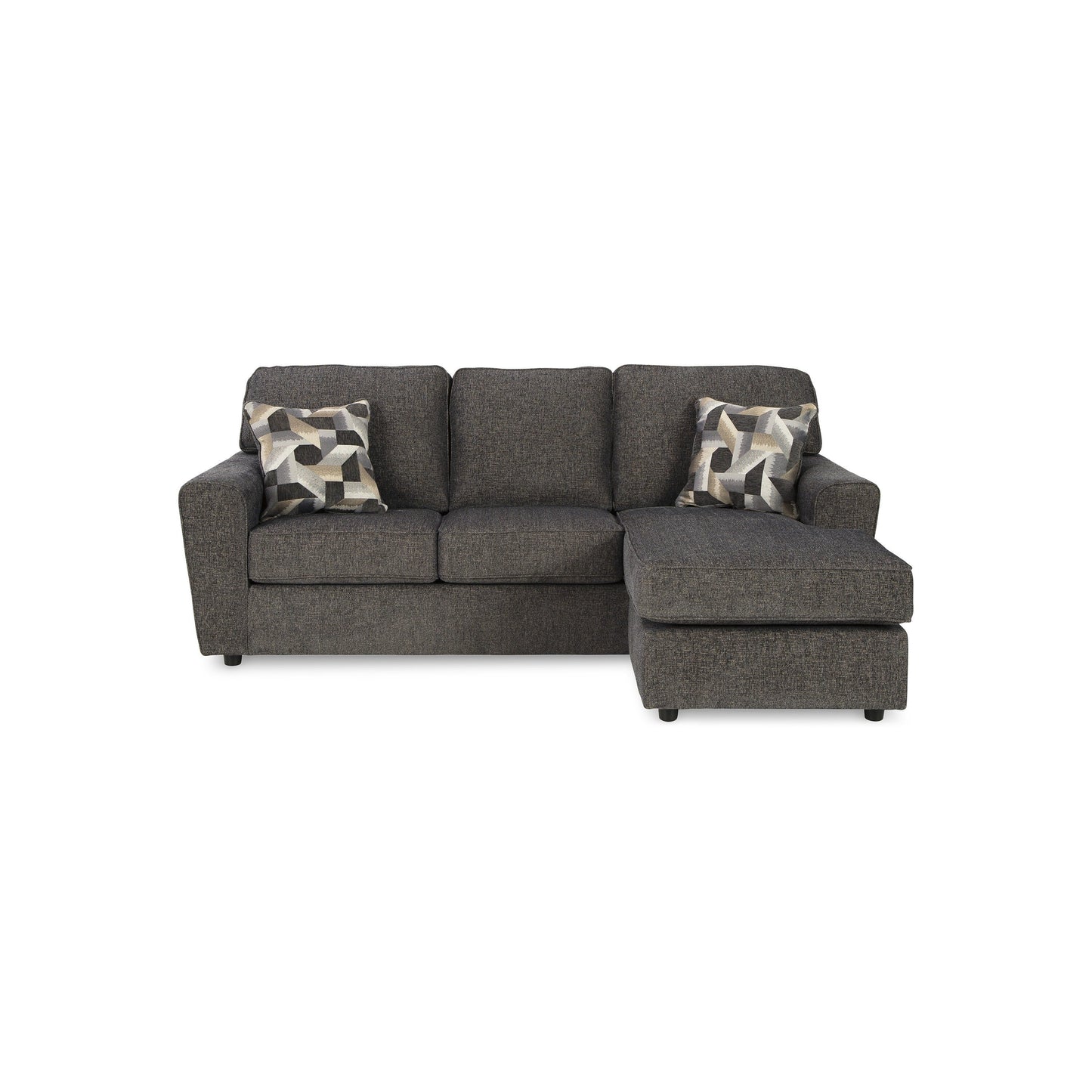 Timu L Shaped Sofa Chaise, 86 Inch, 2 Accent Pillows, Gray Polyester