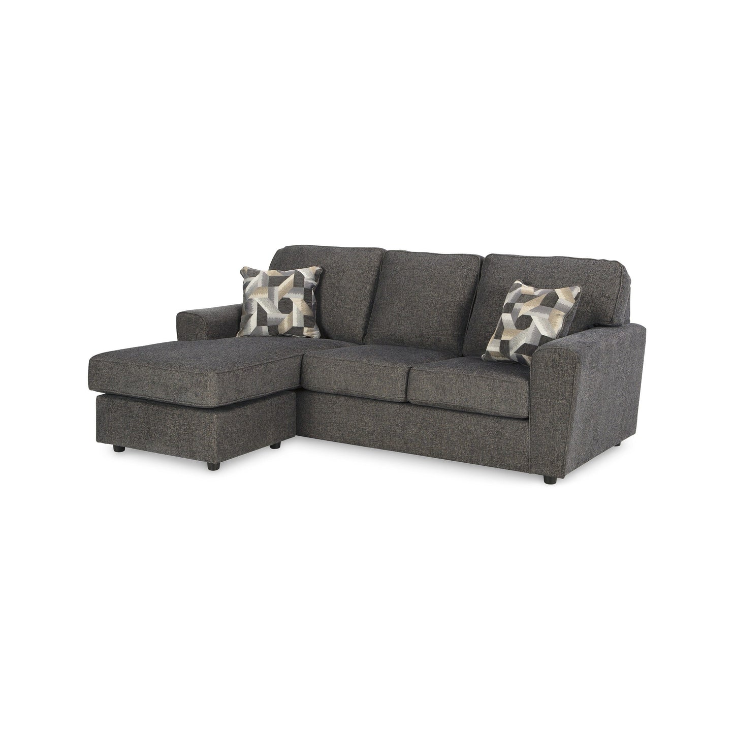 Timu L Shaped Sofa Chaise, 86 Inch, 2 Accent Pillows, Gray Polyester